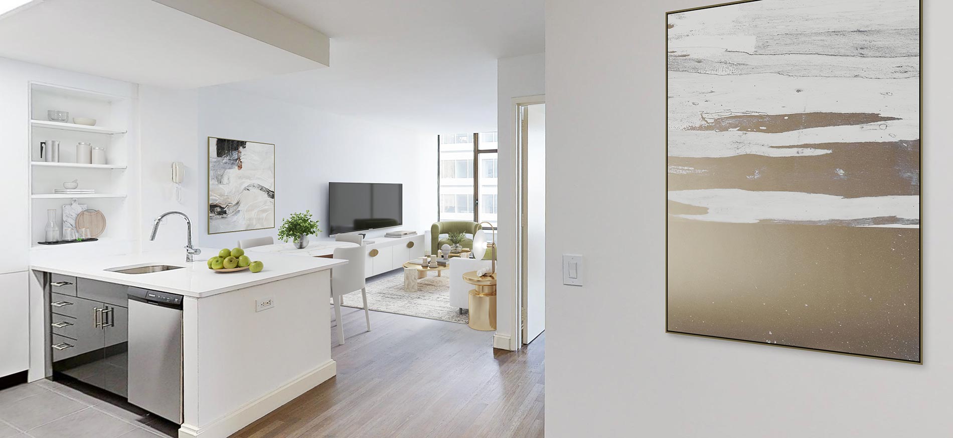 10 Hanover staged kitchen and living room