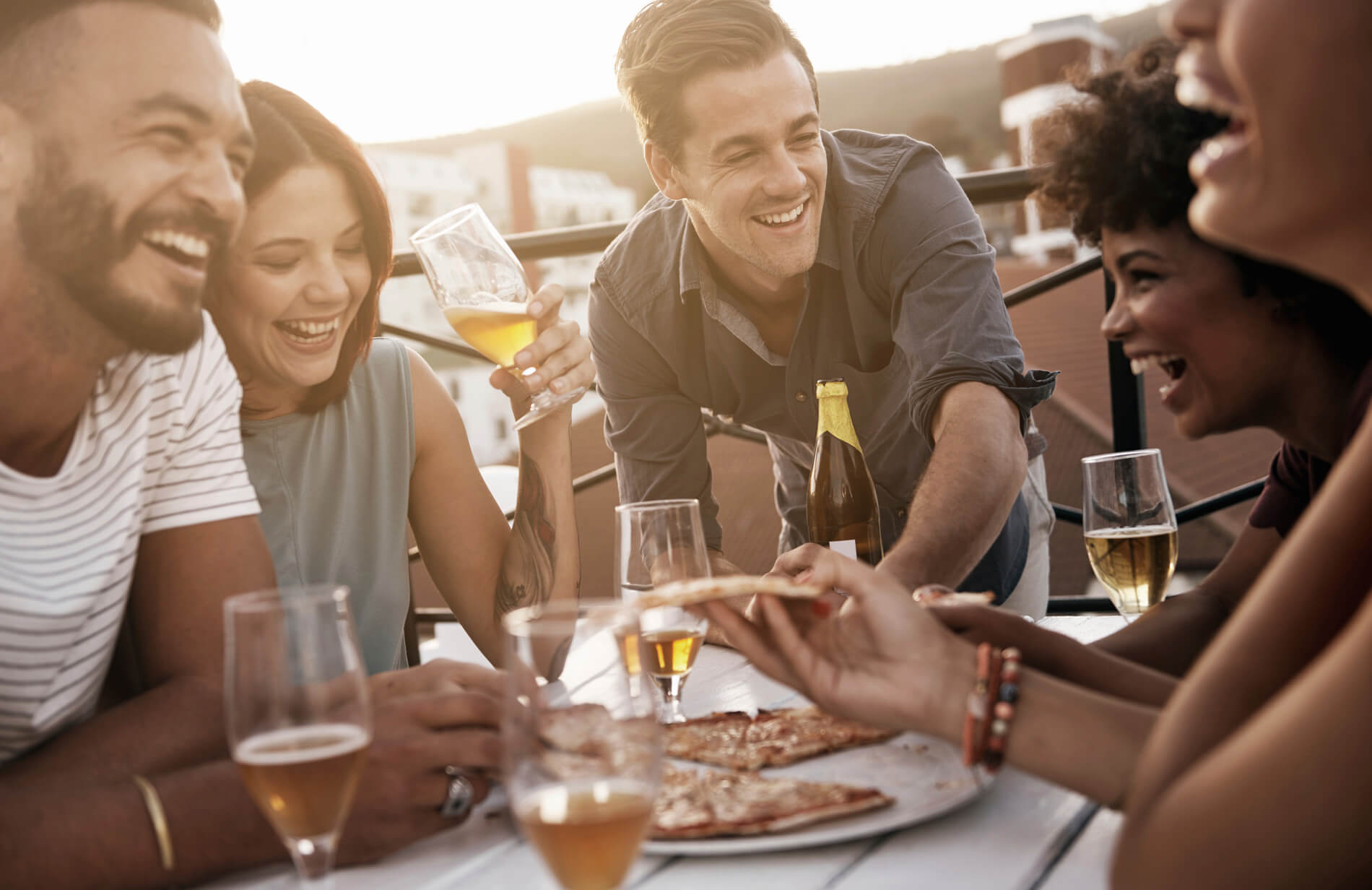 Friends gathered outside laughing