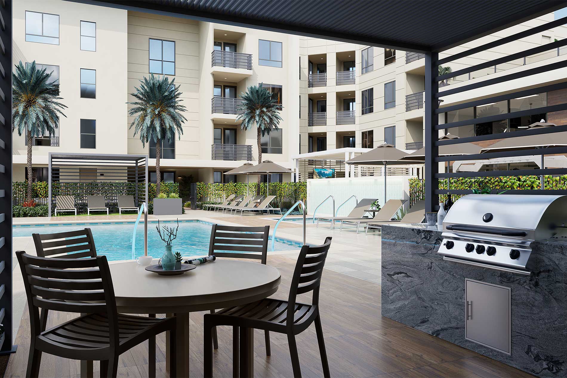 Poolside grilling area in Riverside, CA