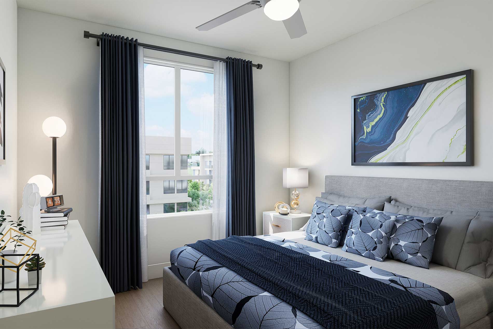 Modern apartment bedroom in Riverside, CA