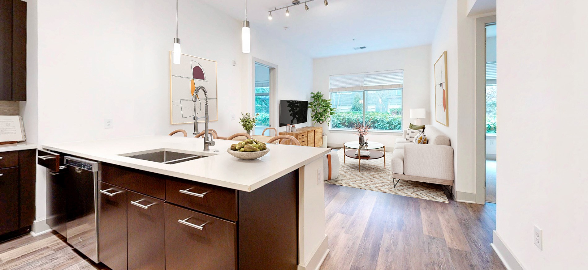 322 North Broad staged kitchen and living room