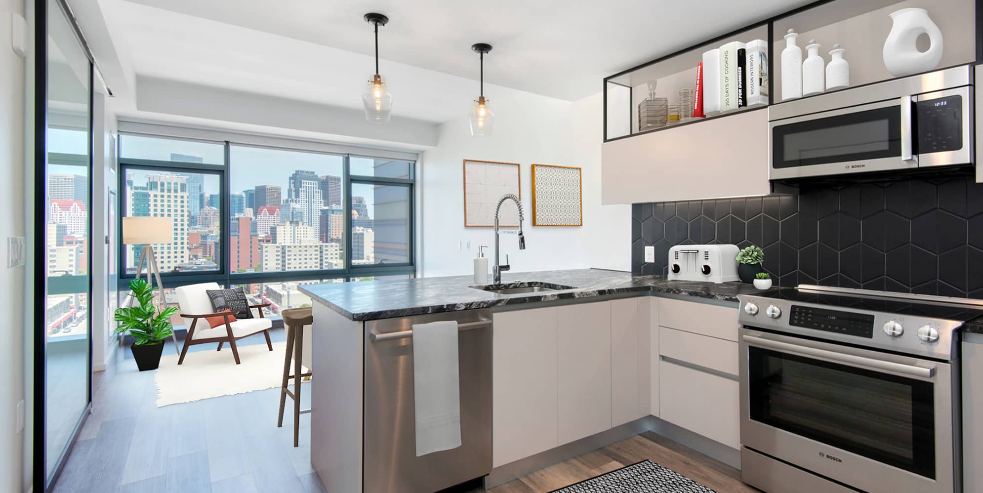 345 Harrison one bedroom Penthouse staged by RooOmy