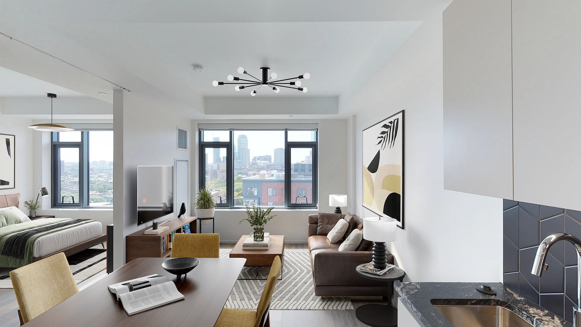 Virtually Staged 345 Harrison penthouse living room