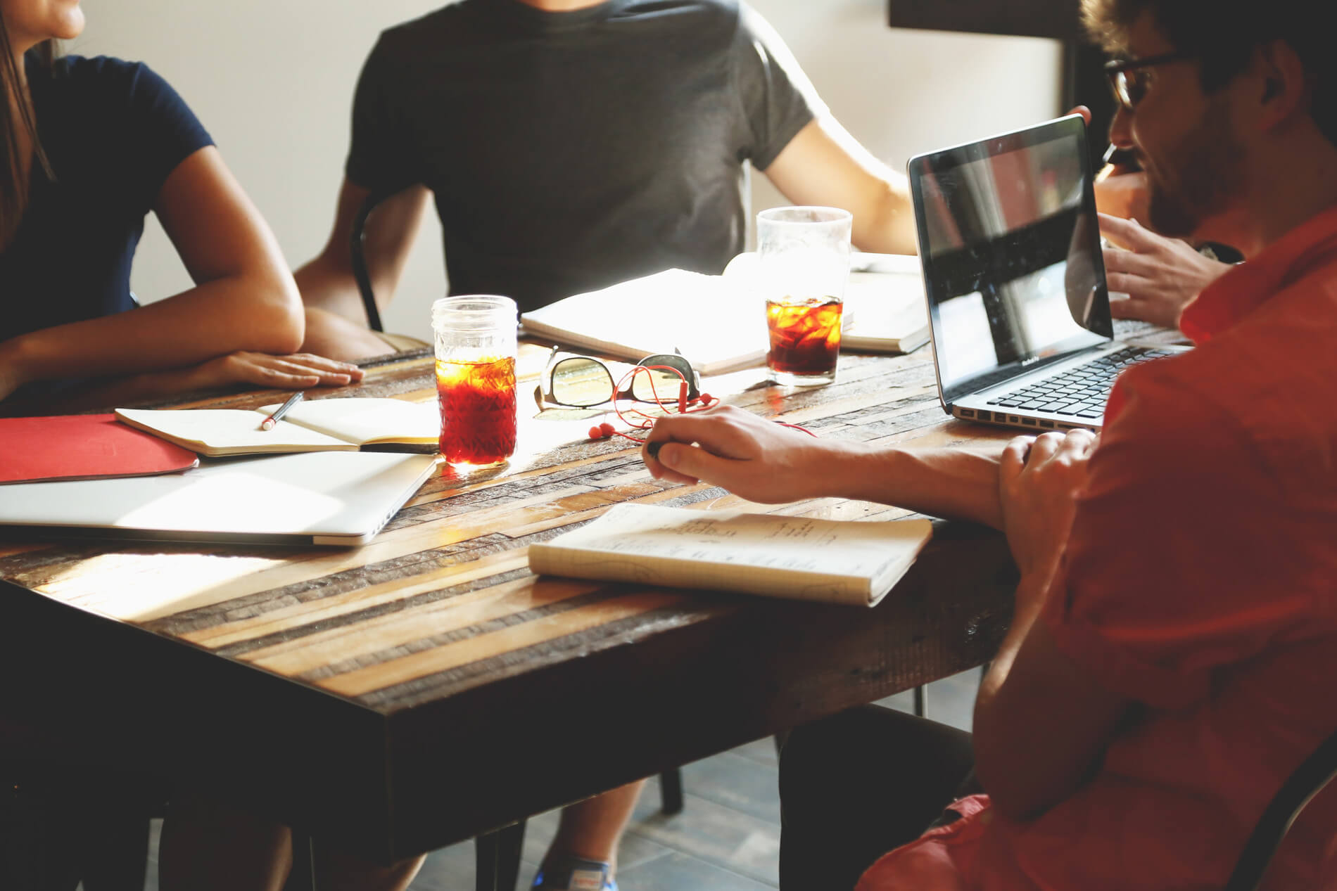 Friends working at a table