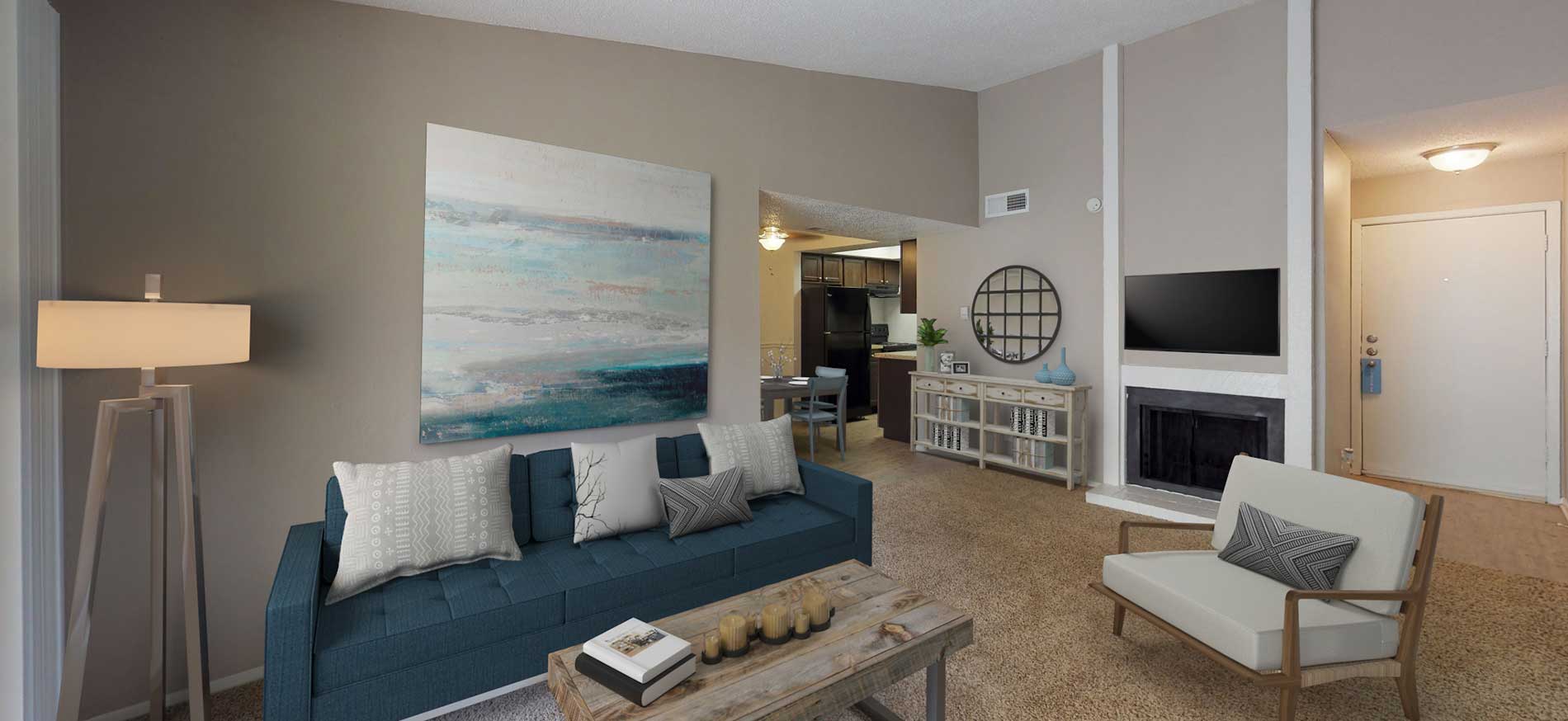 Addison Apartments at the Park living room virtually staged