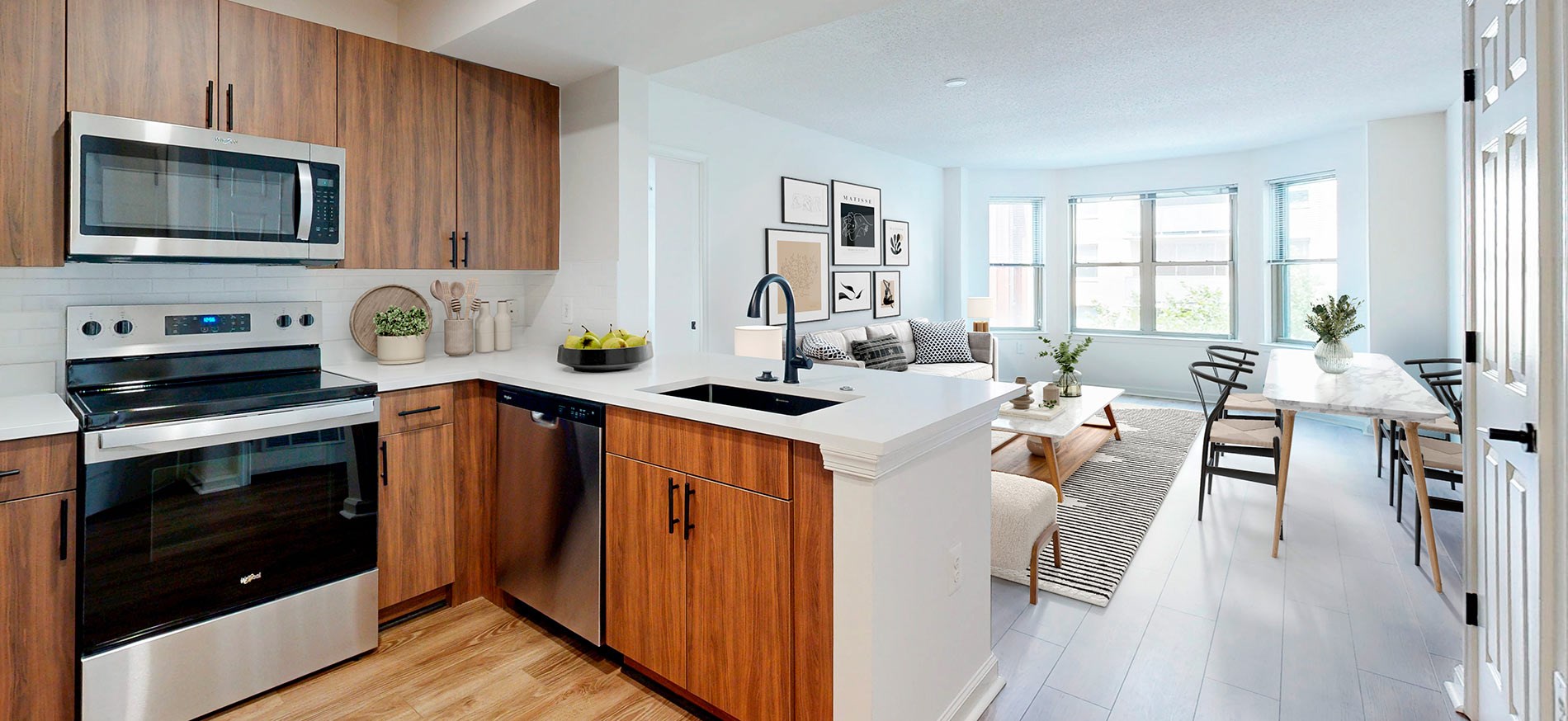 Andover House staged kitchen and living room