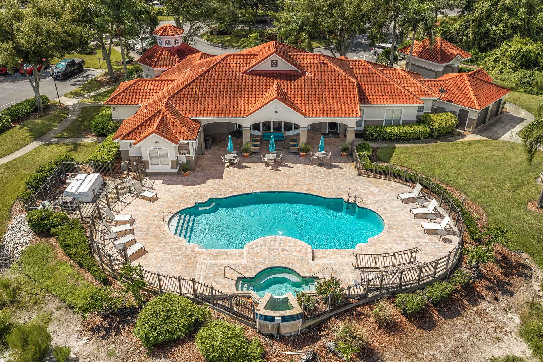 Andover Place at Cross Creek aerial view of Altavista pool