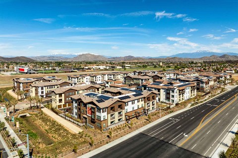 Beautiful gated Avena Apartments in Menifee, California, featuring modern apartment homes, thoughtfully designed community spaces, and landscaped grounds.
