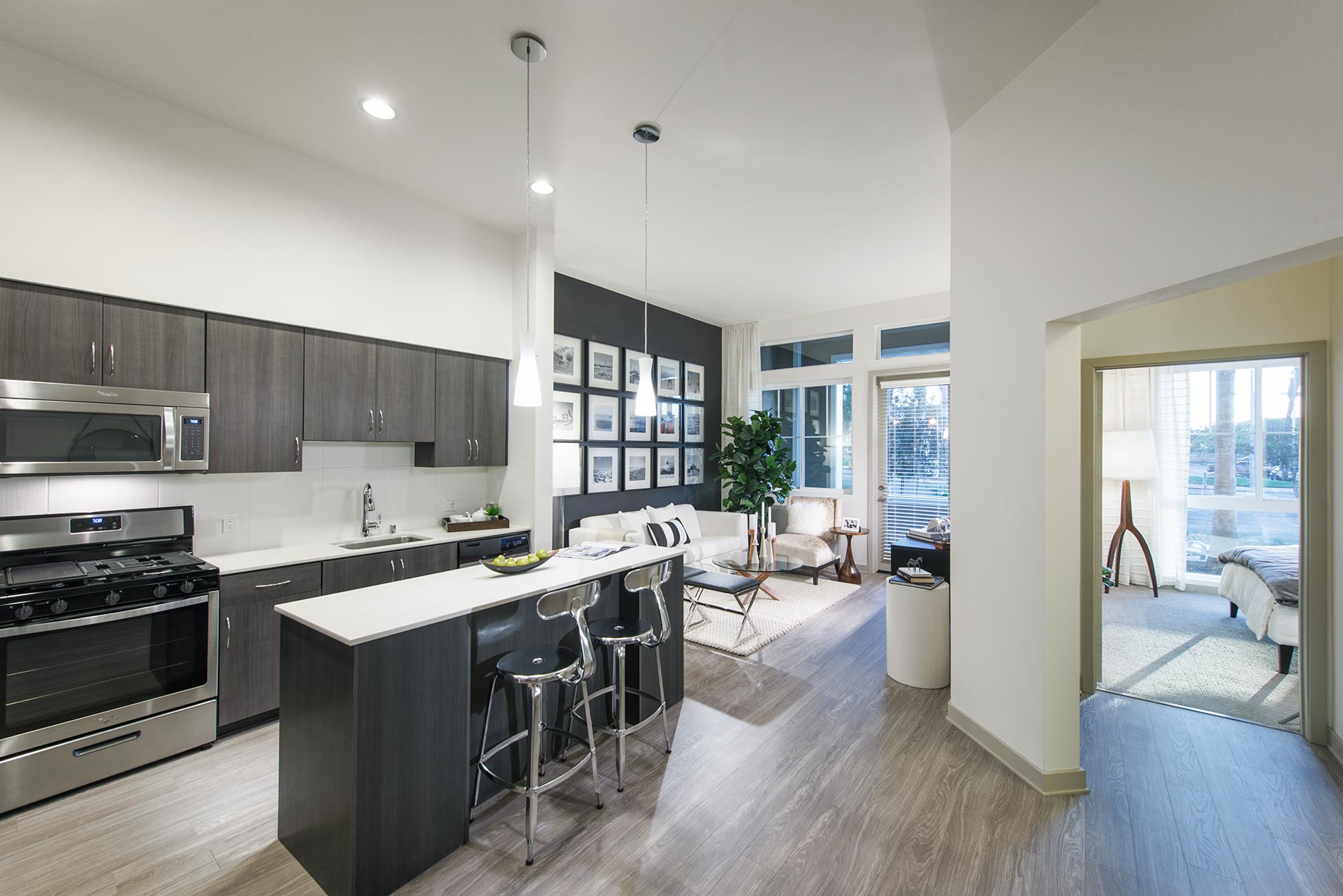 Beach And Ocean staged kitchen and living room