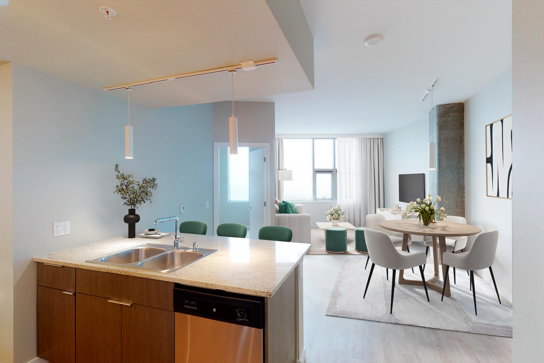 Brio staged dining room and kitchen