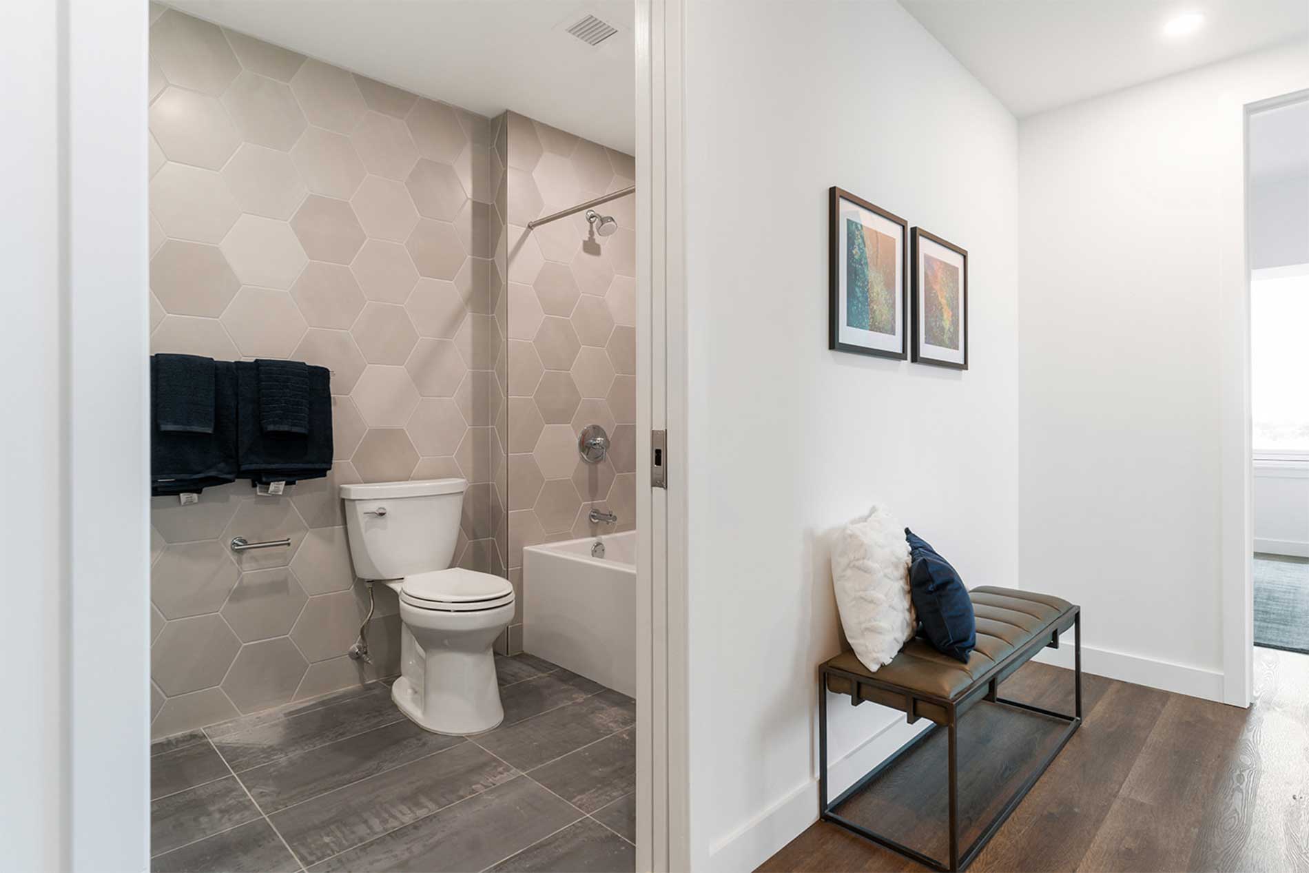 Broadridge apartment bathroom and hallway