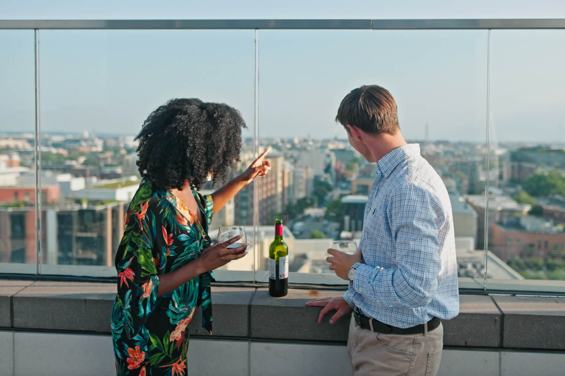 Capitol View Rooftop Couple with Wine
