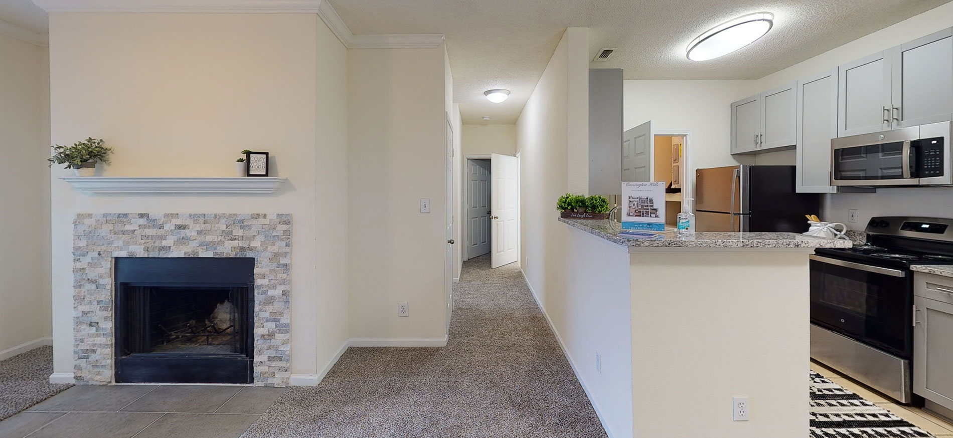 Carrington Hills updated interior living room and kitchen
