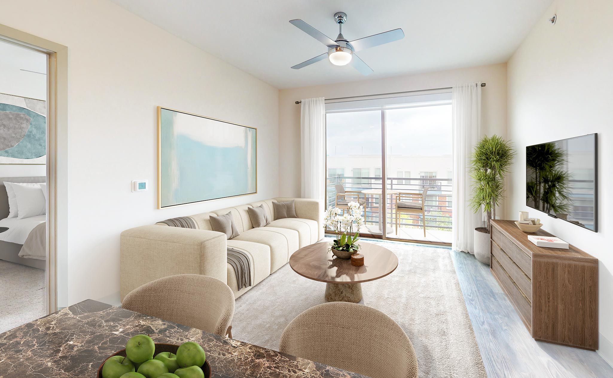 Central Square at Frisco living and dining area (virtually staged) - Frisco, TX