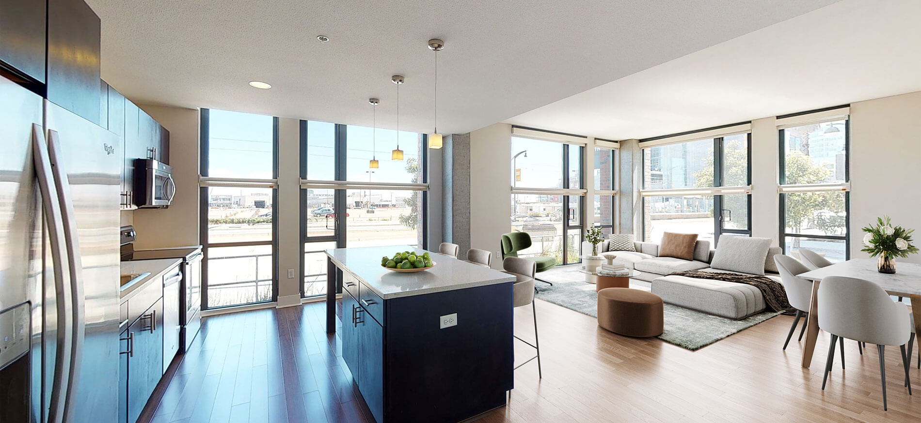 Channel Mission Bay kitchen and dining room staged