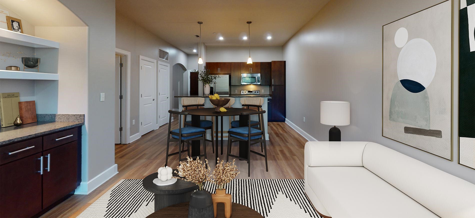 Charles River Landing apartment living room and kitchen