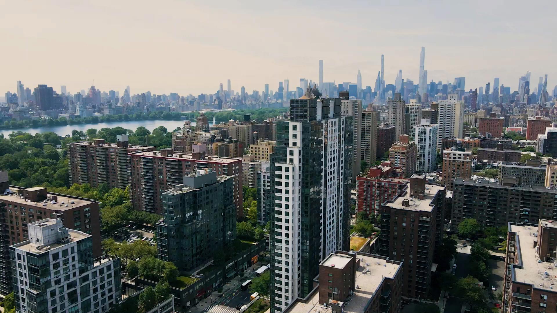 Columbus Square drone building exterior