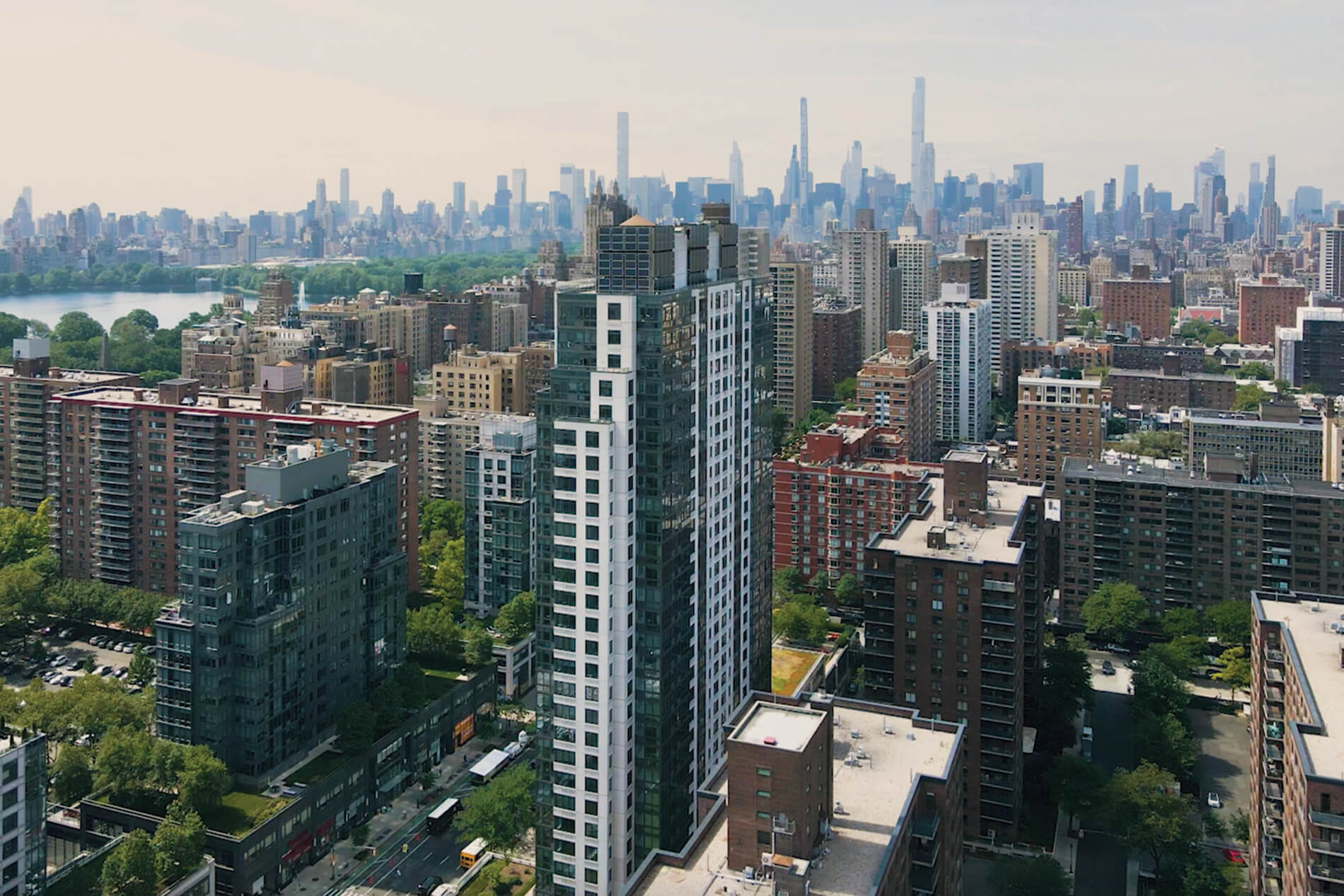 Columbus Square drone view downtown