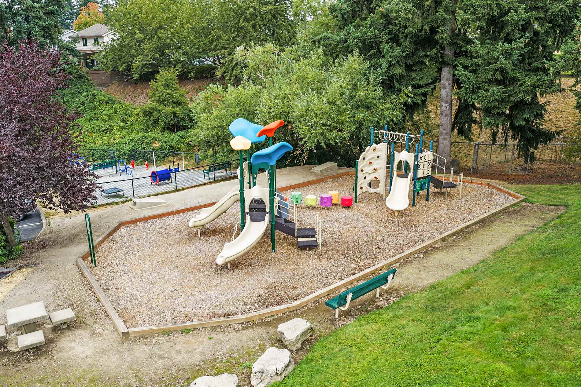 Crown Pointe apartments aerial view of playground