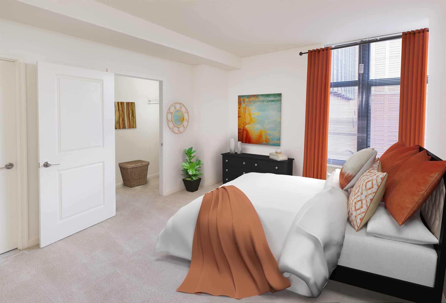 Delancey at Shirlington Village bedroom staged by RooOmy