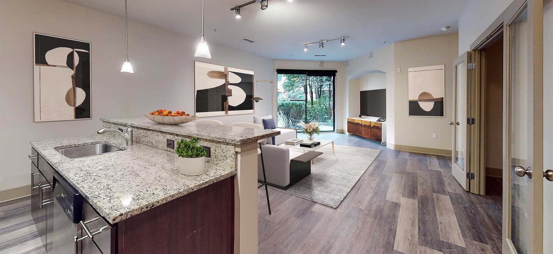 Domain Brewers Hill apartment kitchen and living room