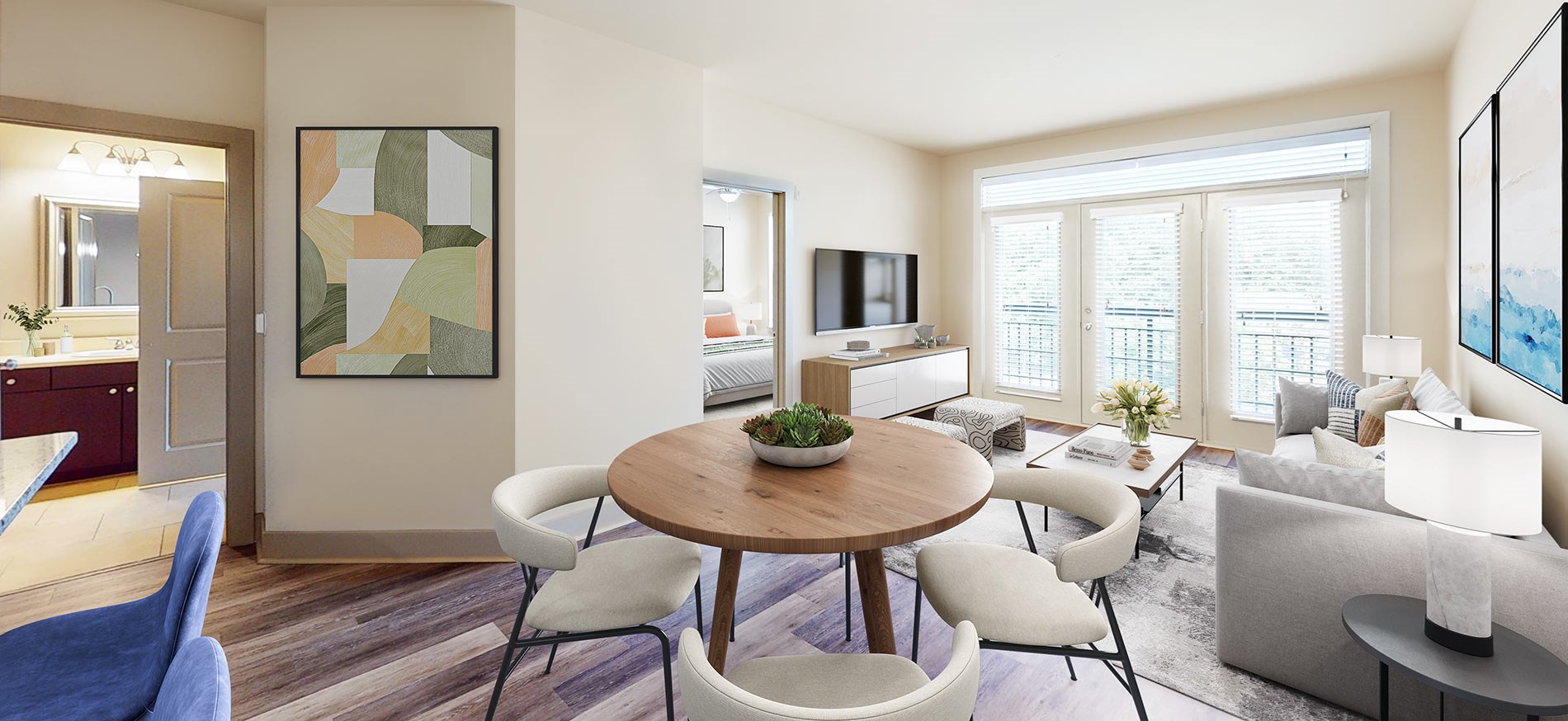 Domain College Park staged dining and living room