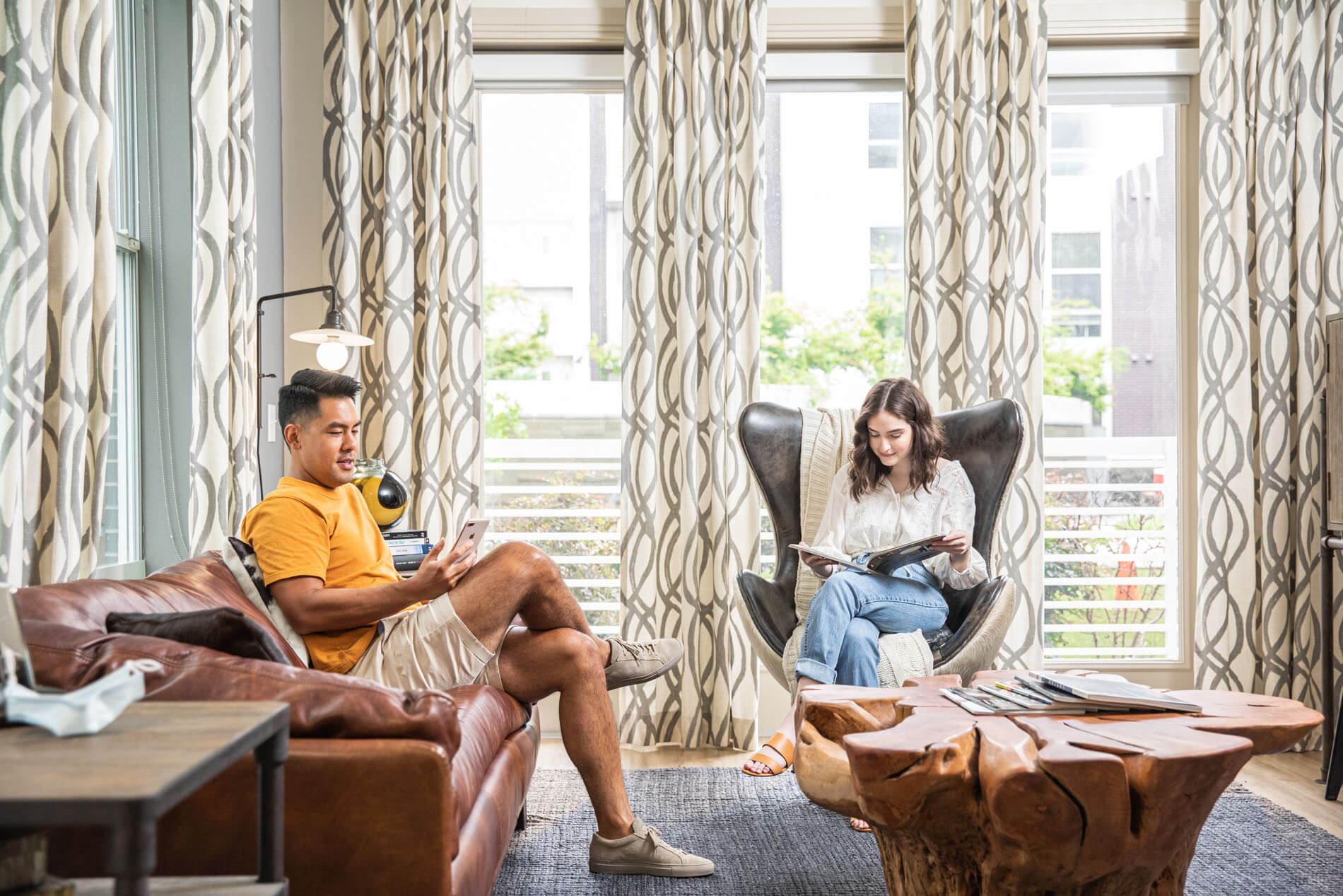 Couple sitting in living room