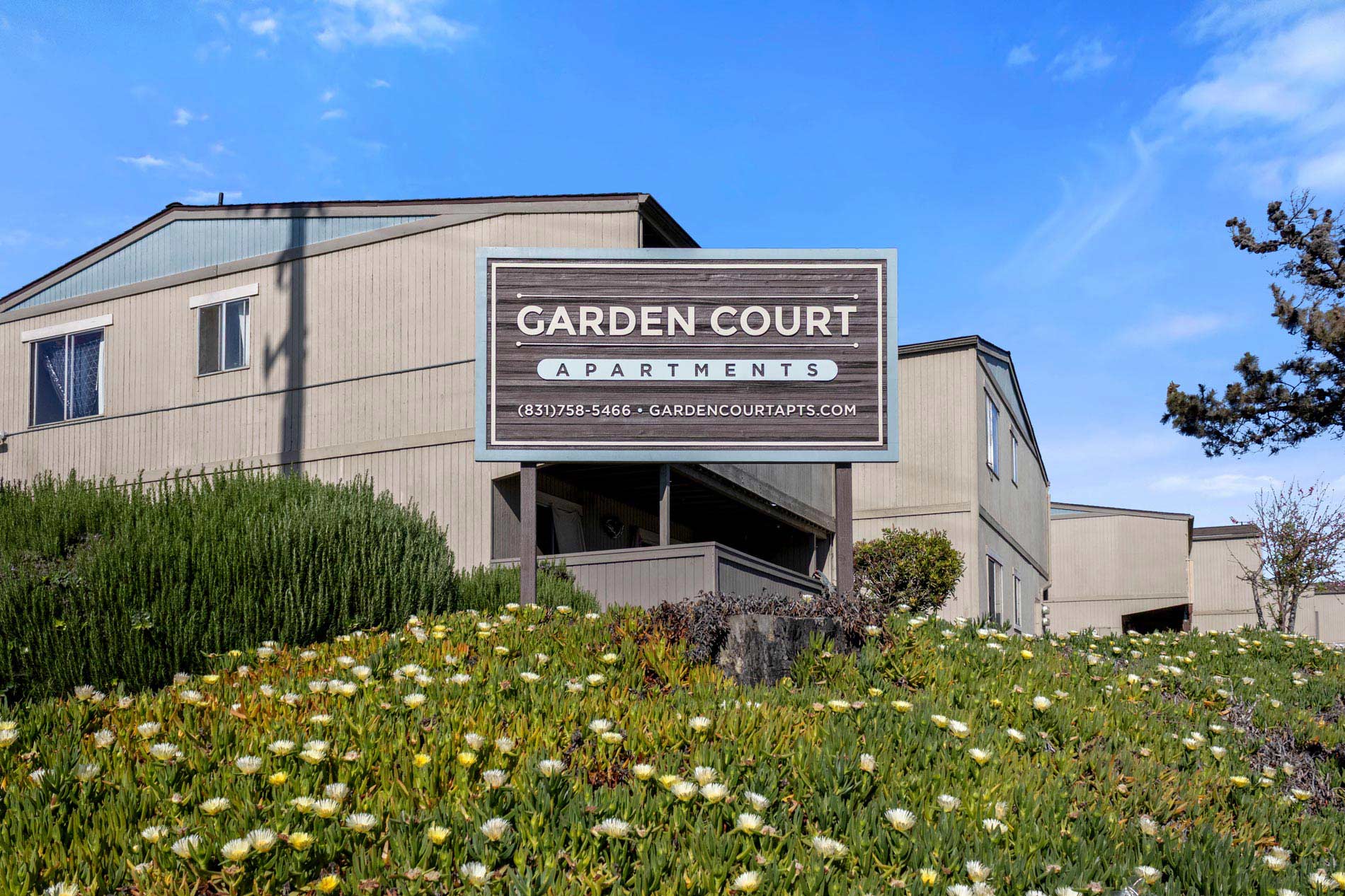 Garden Court building exterior and monument sign