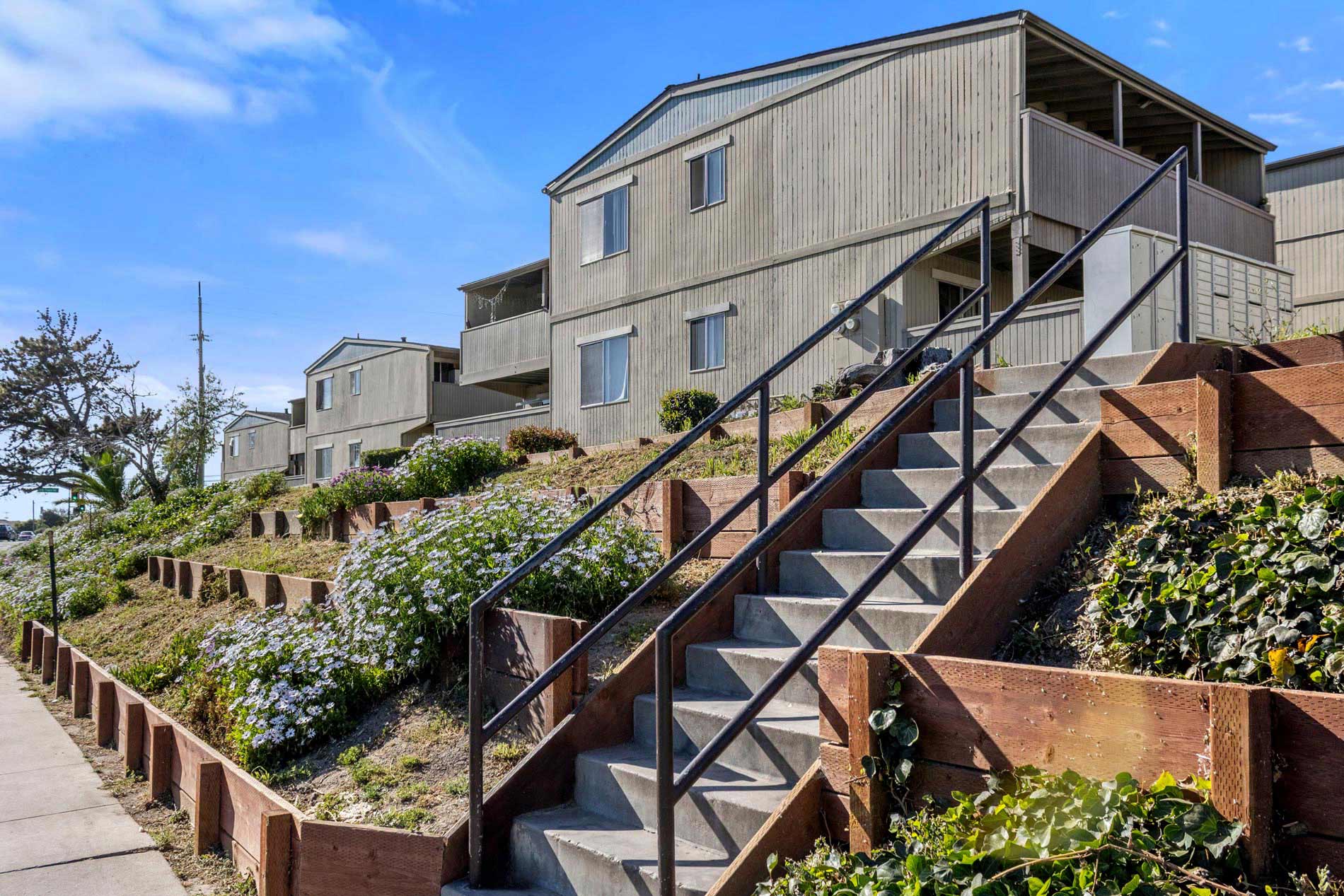 Garden Court retaining wall and building exterior 