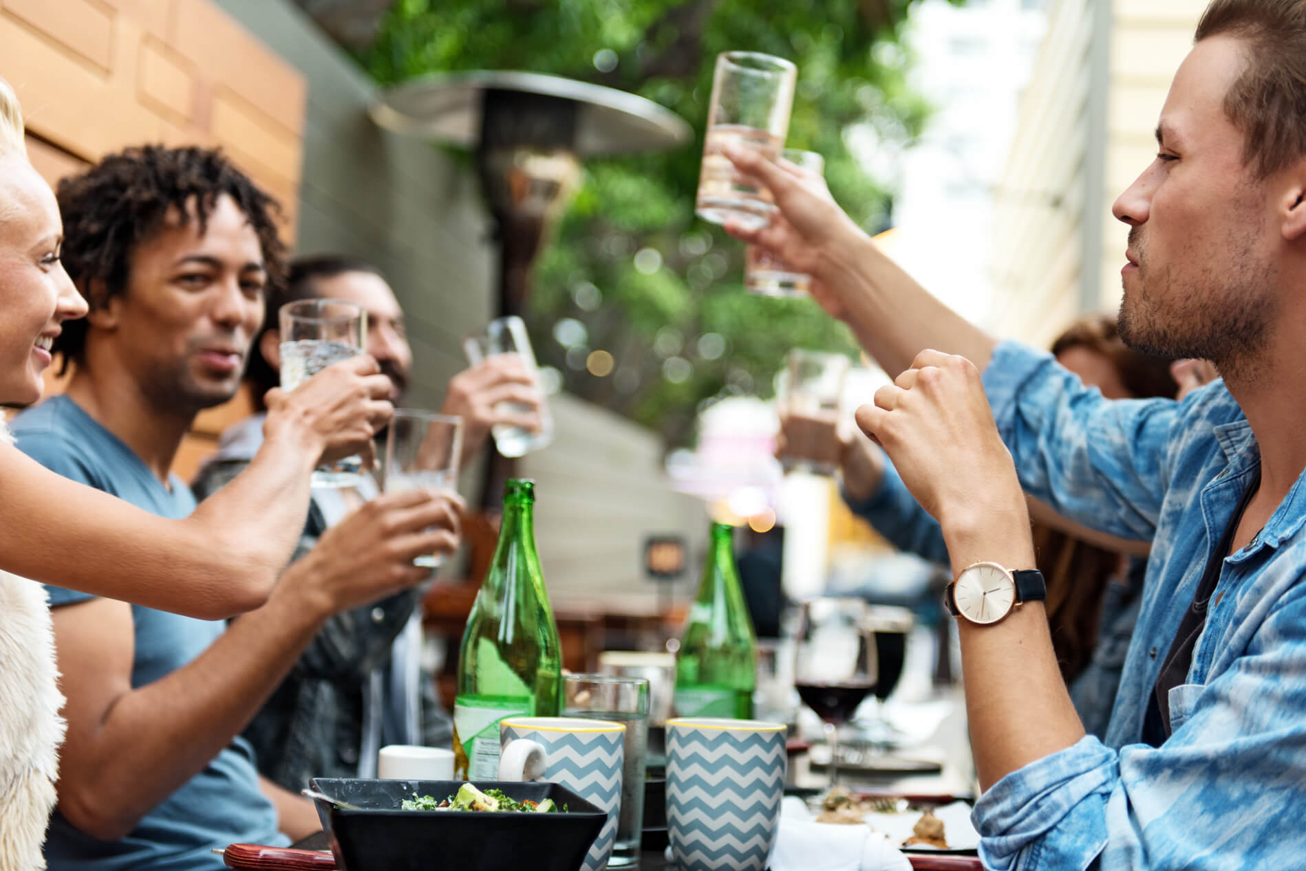 Friends enjoying dinner outside