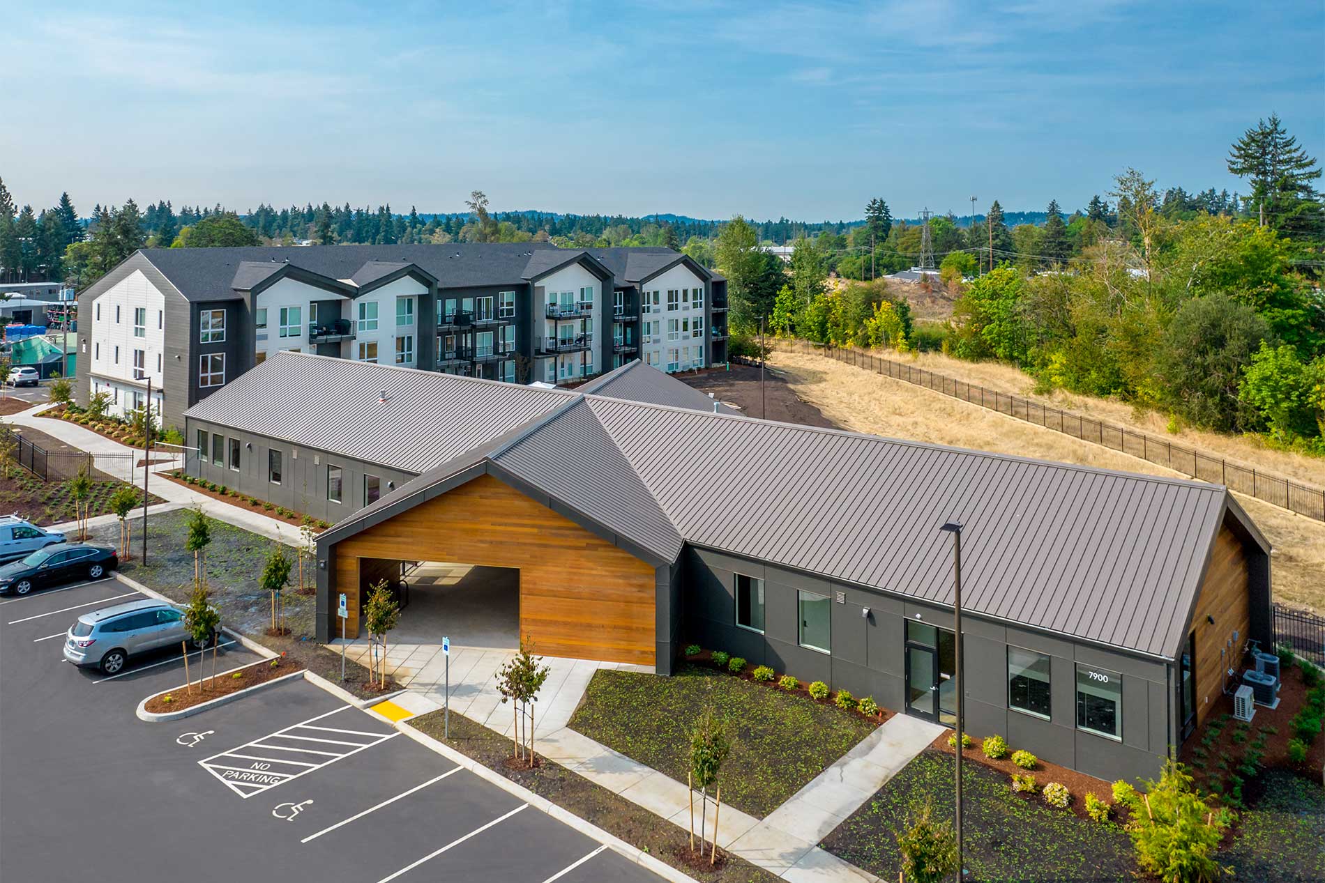 Exterior view of Heirloom apartments in Portland, OR