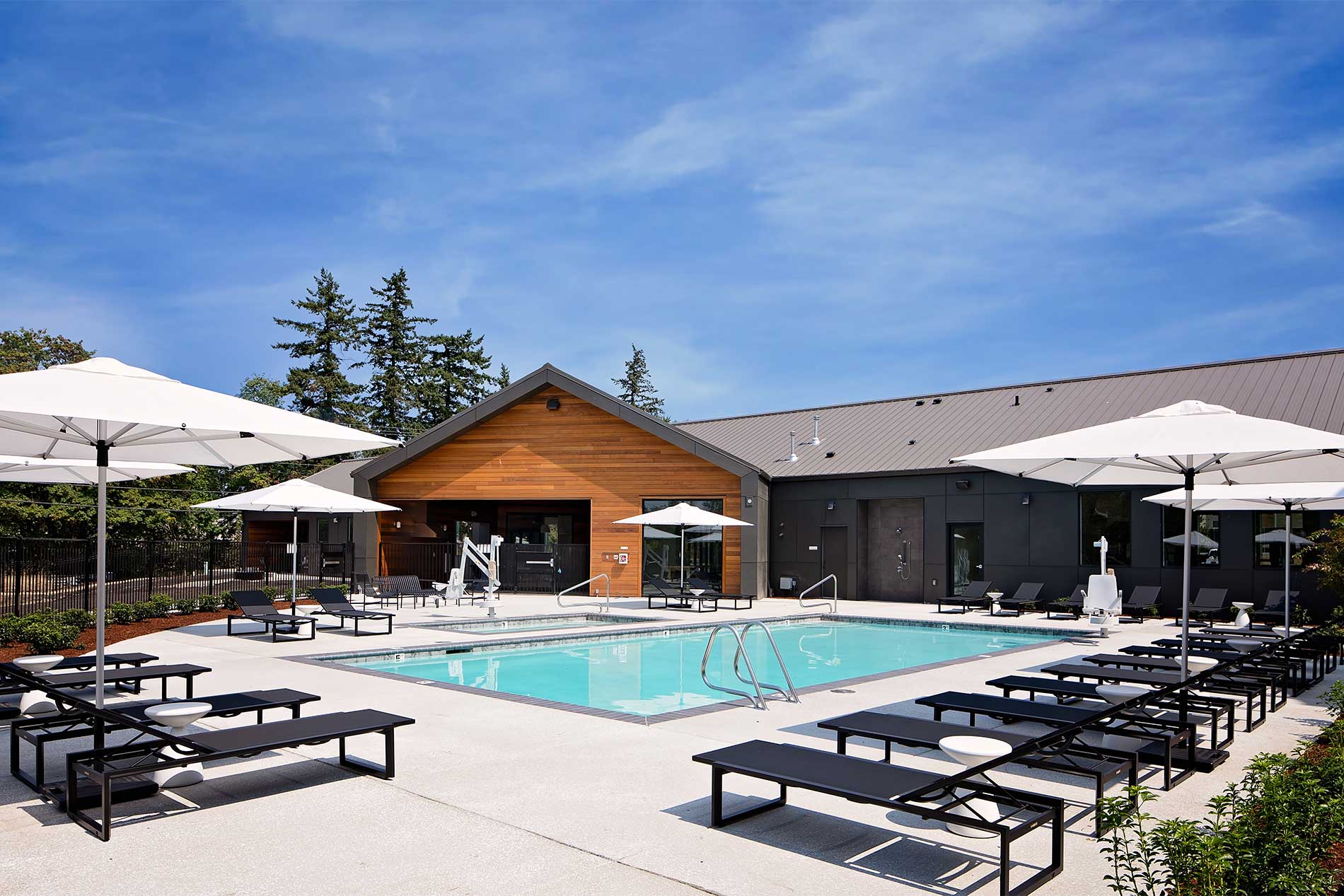 Heirloom resort-style swimming pool with spa and cabanas