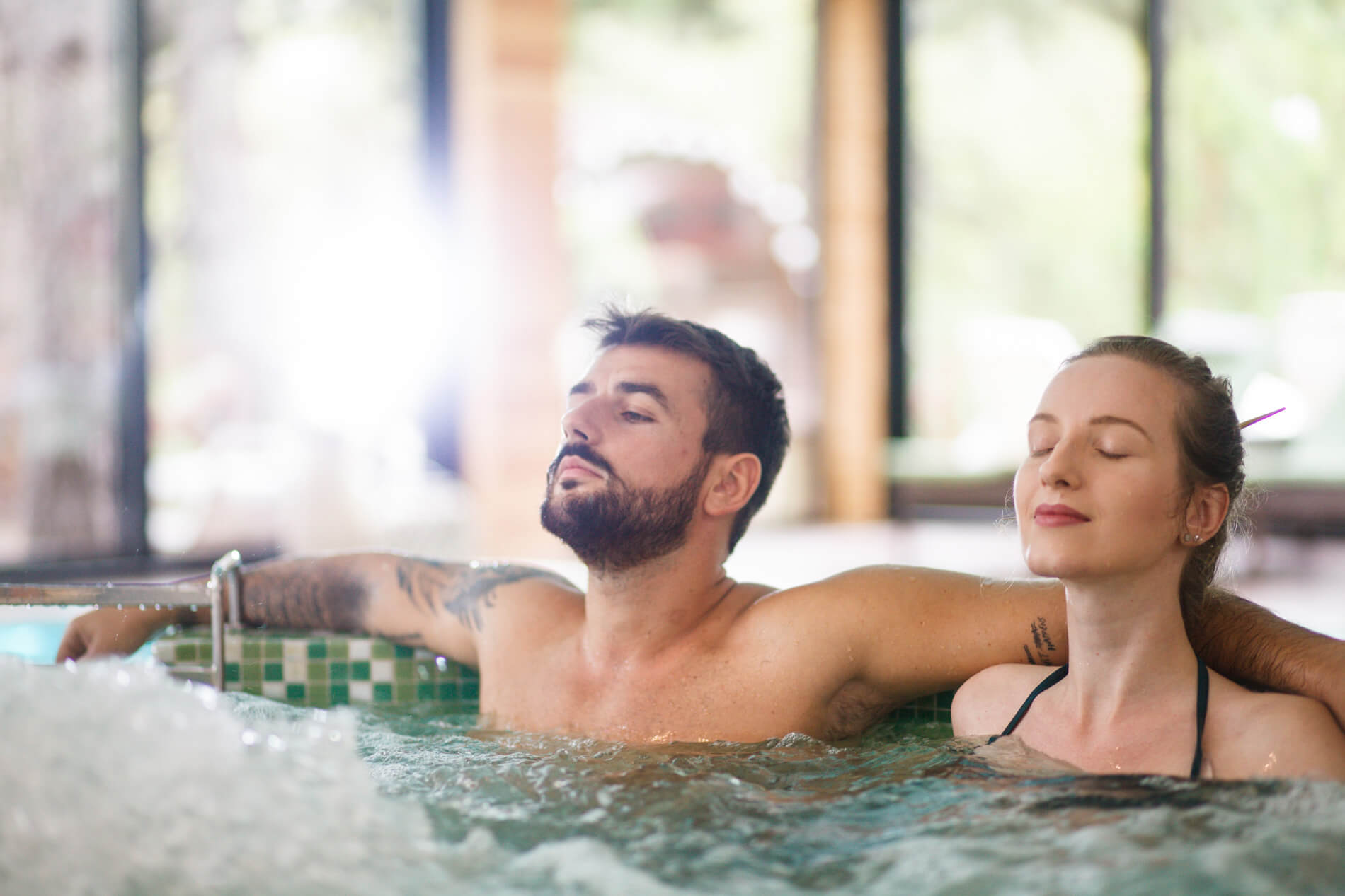 Couple sitting in spa