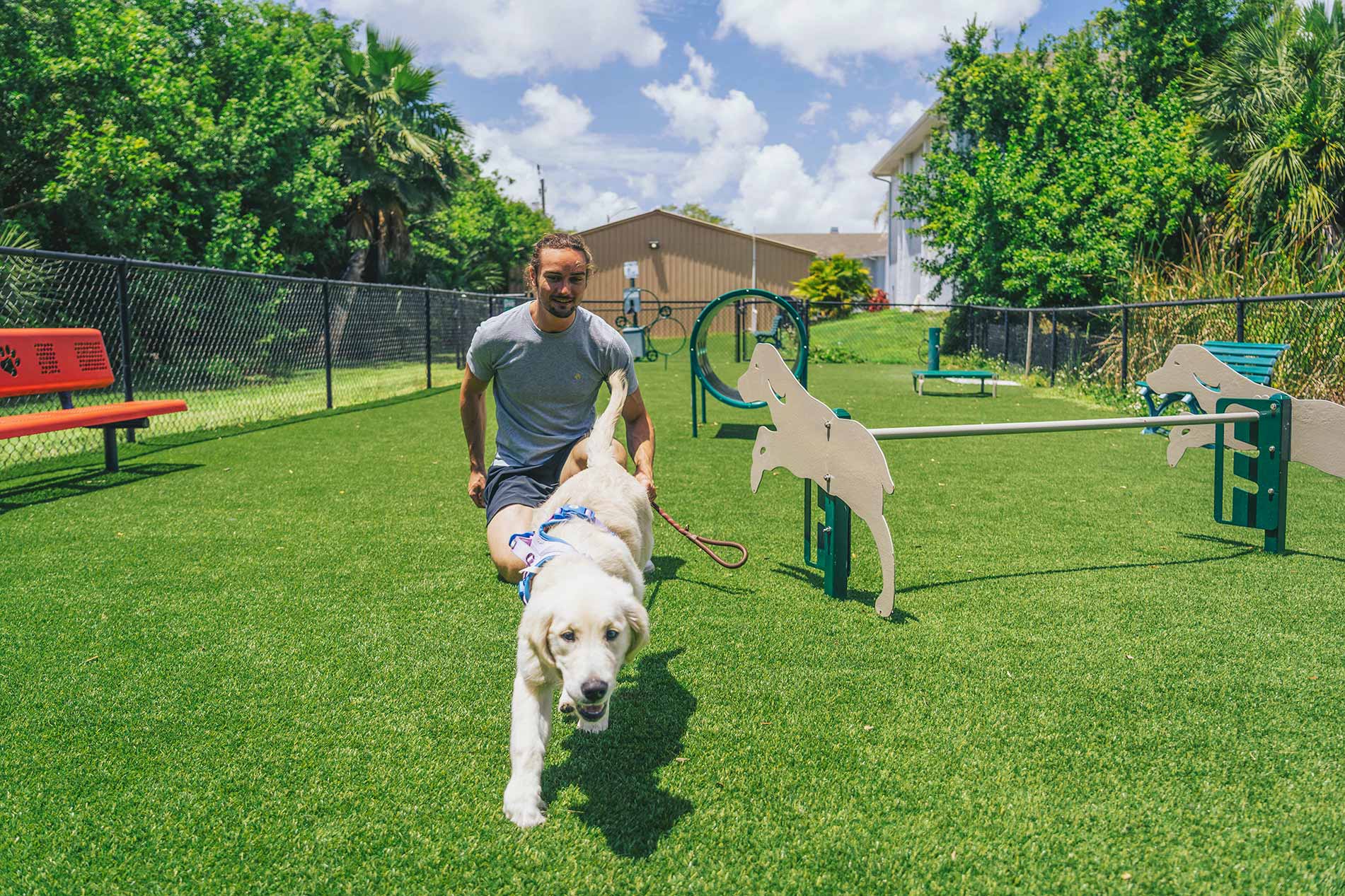Inlet Bay man and dog in dog park