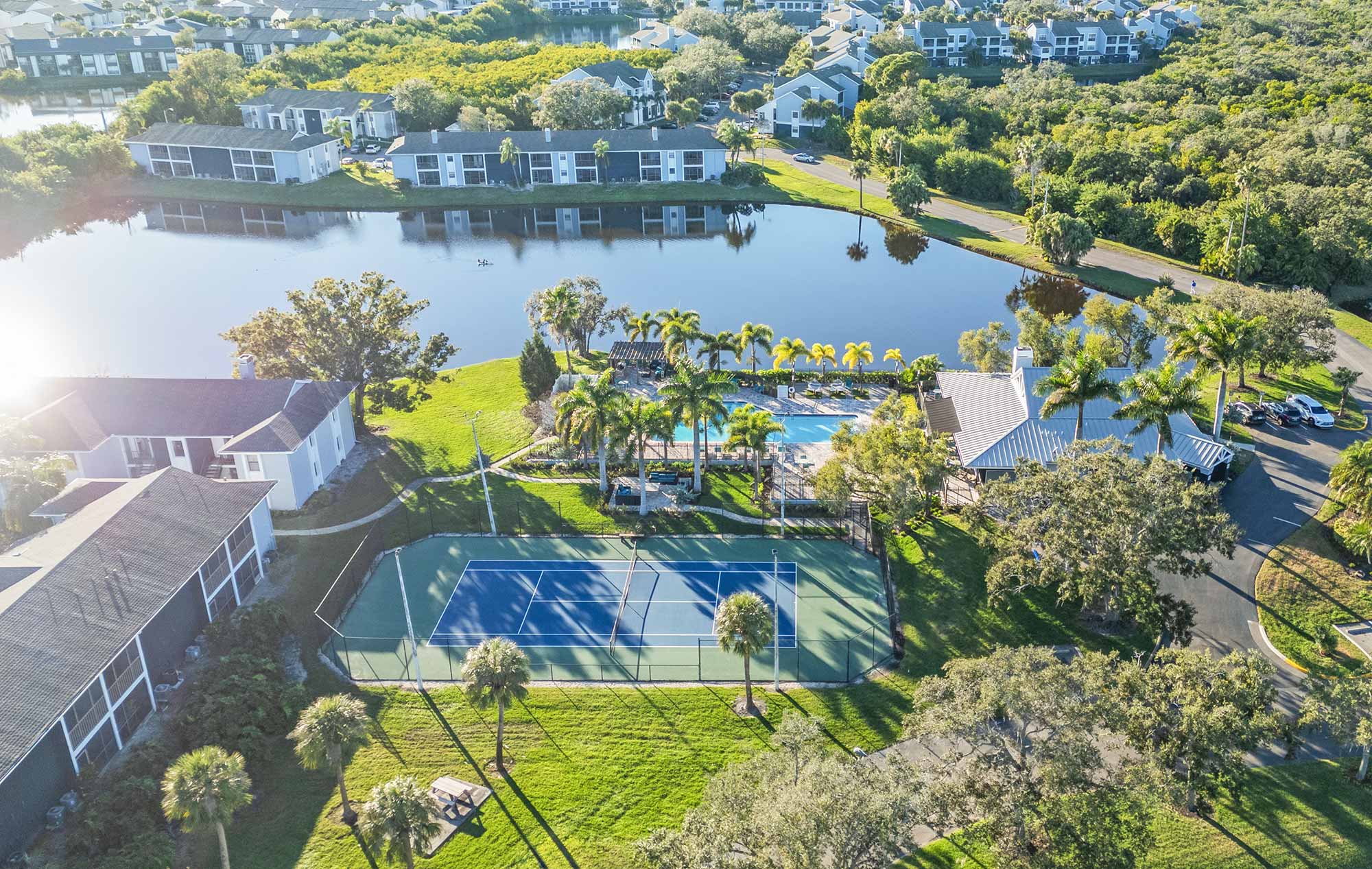 Inlet Bay drone tennis court and pool