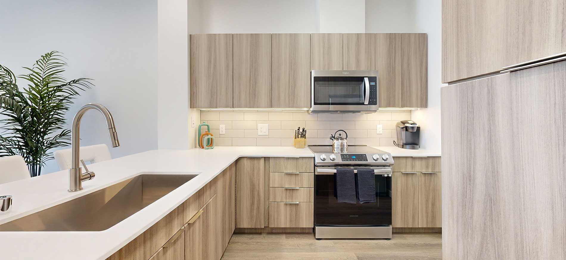 Island Square apartment kitchen