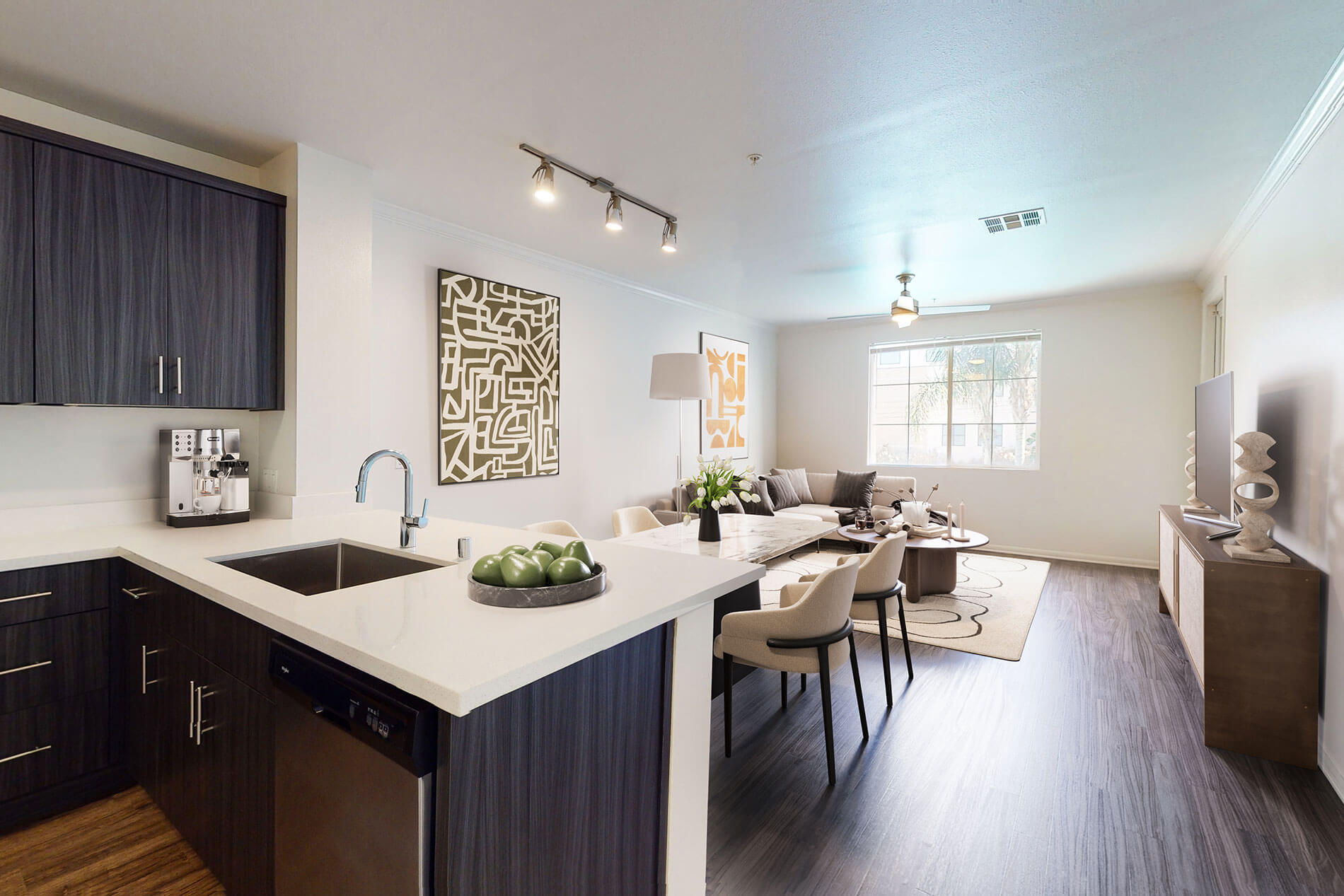 Jefferson apartment kitchen and living room