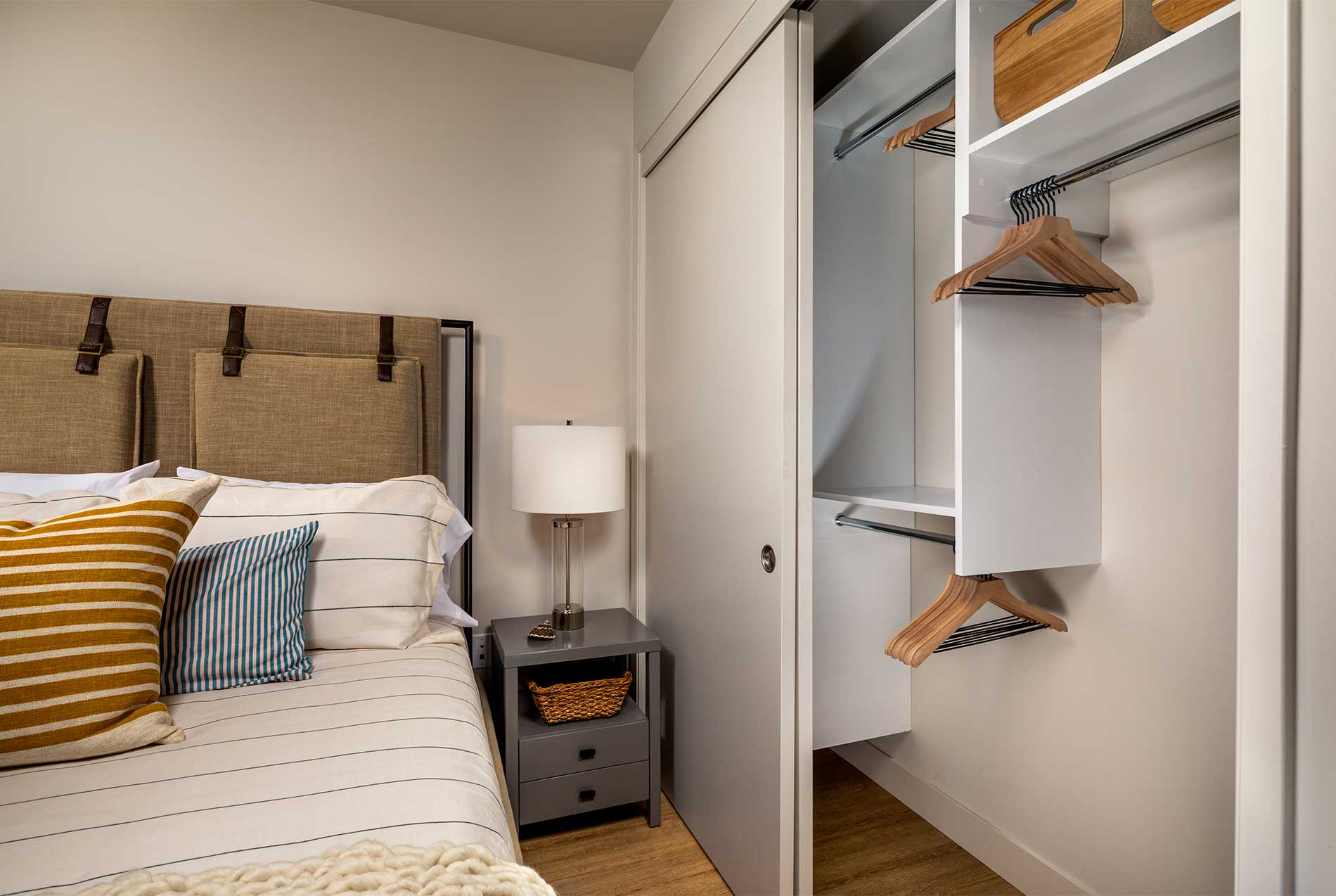 Stylish bedroom with closet in Santa Monica