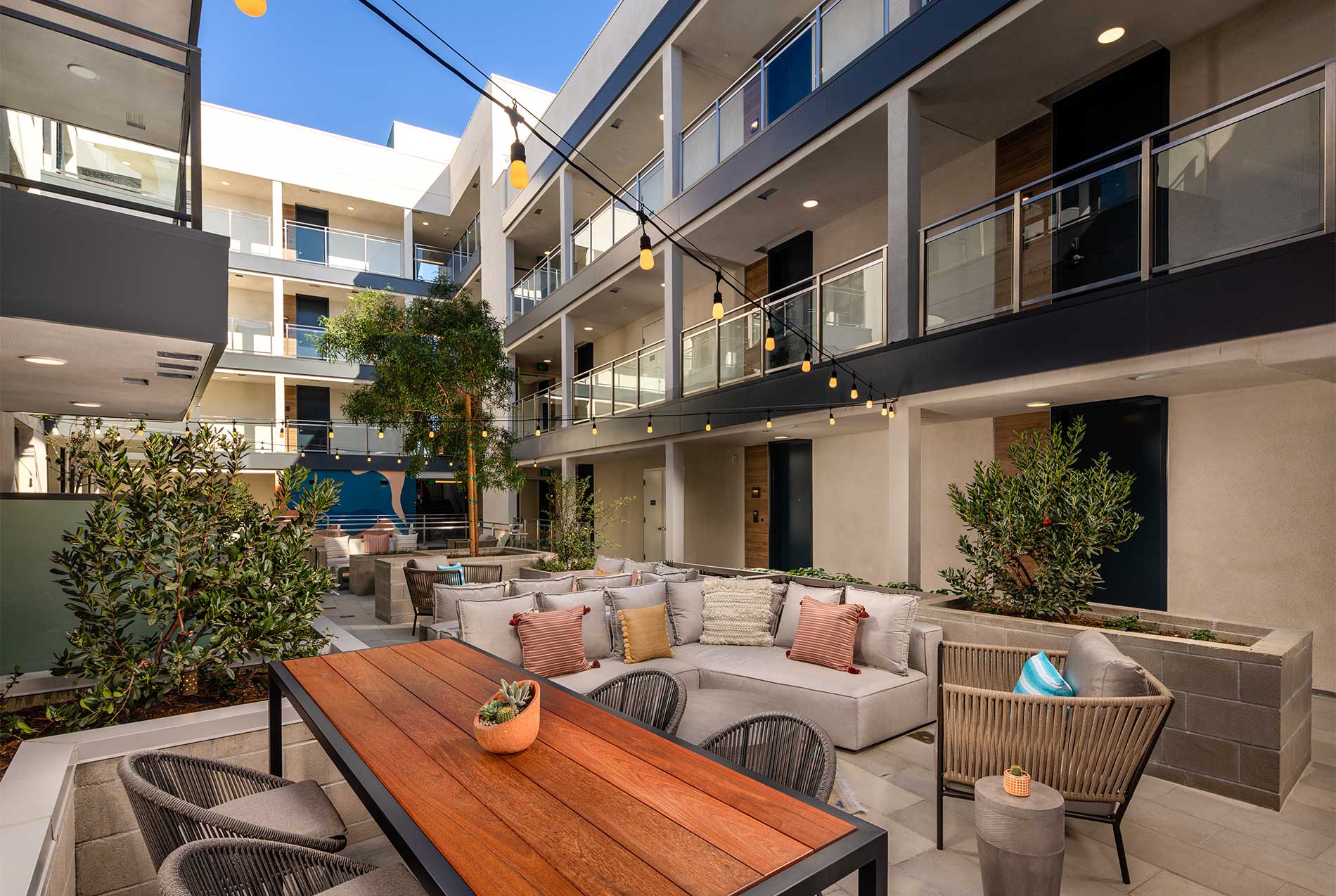 Stylish open-air courtyard for residents at Junction Santa Monica