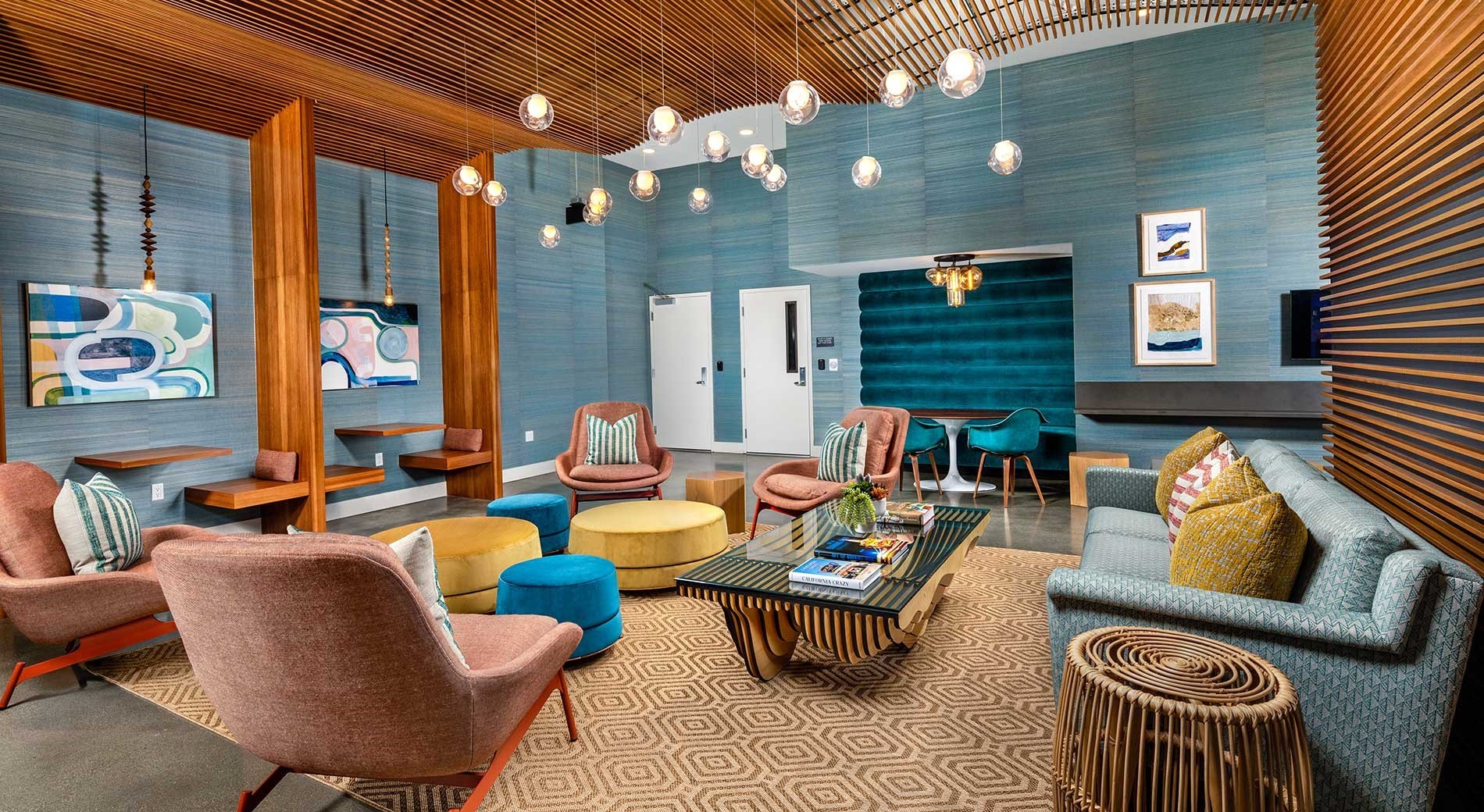 Stylish lobby for working from home in Santa Monica