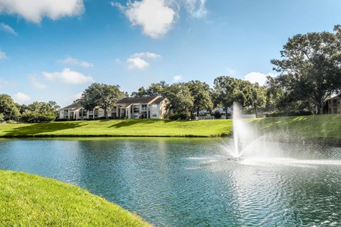 Lakewood Place building exterior and lake