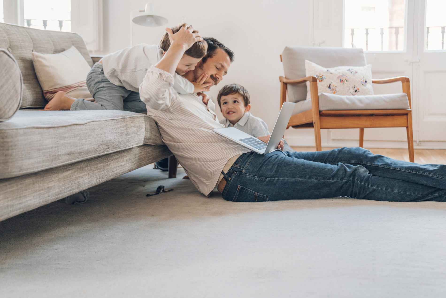 Family sitting in the living room