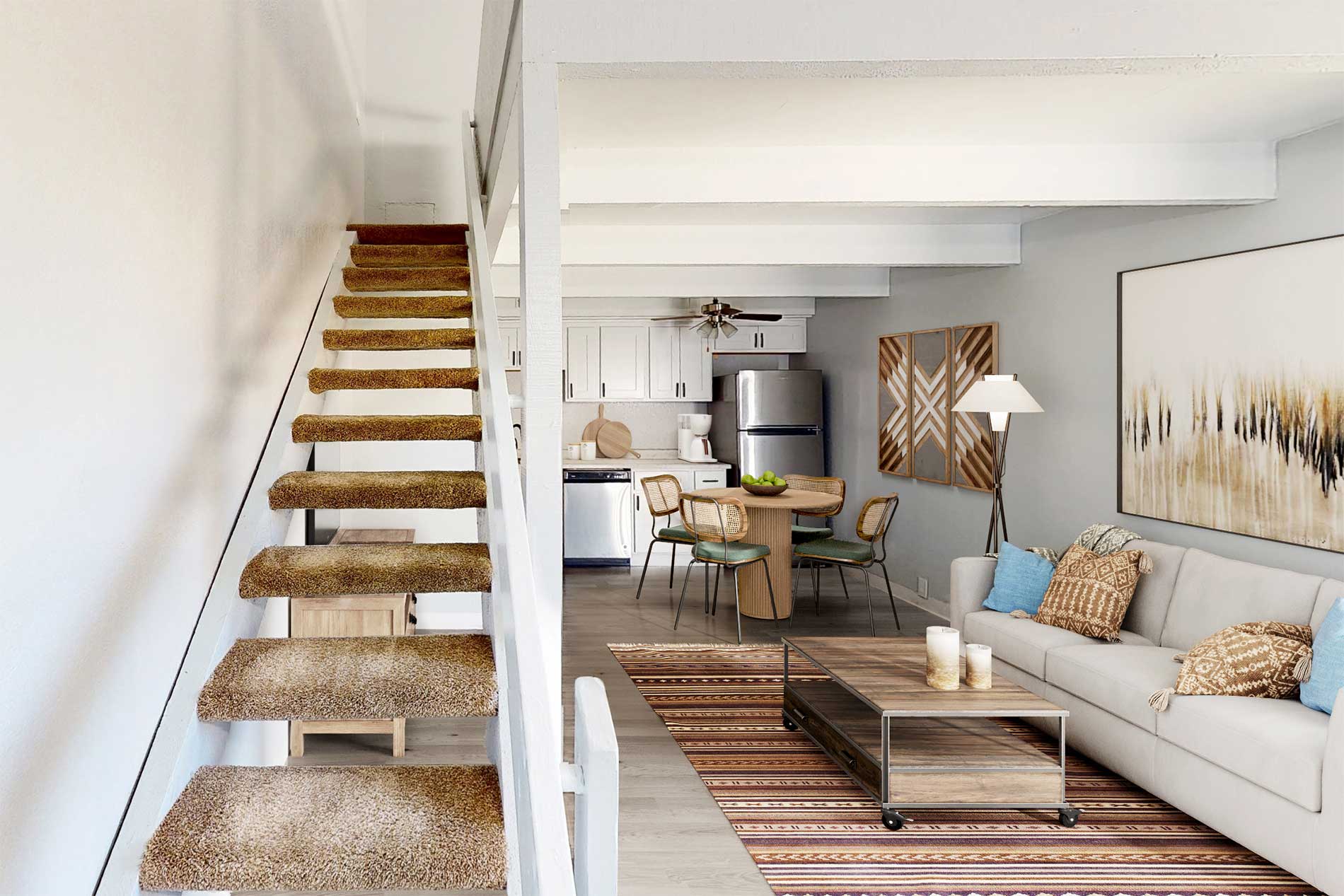 Laurel Tree apartment living room and kitchen
