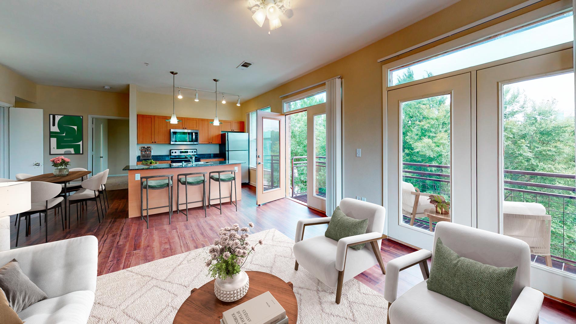 Legacy Village Maple Living and dining room staged