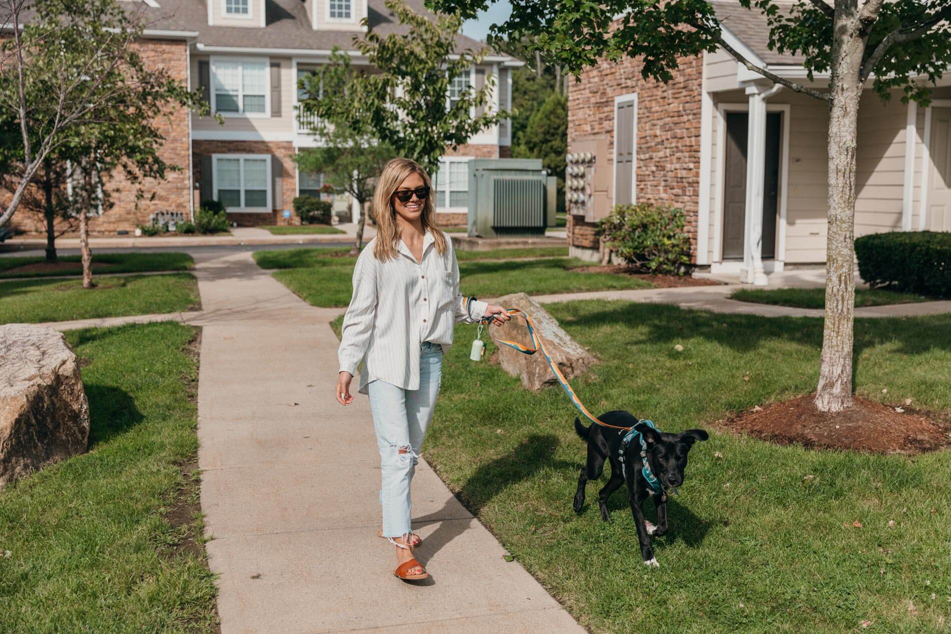 Lenox Farms woman walks dog outside property