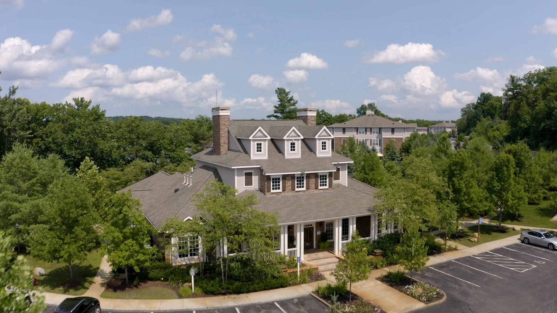 Lodge At Ames drone building exterior