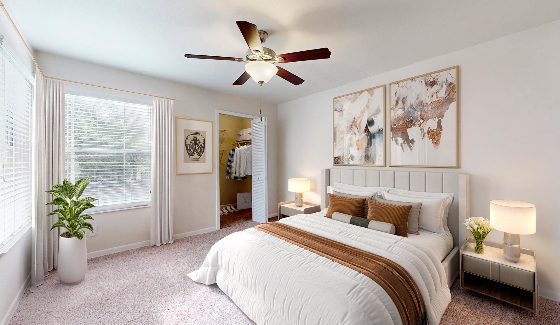 Los Altos Espresso bedroom staged