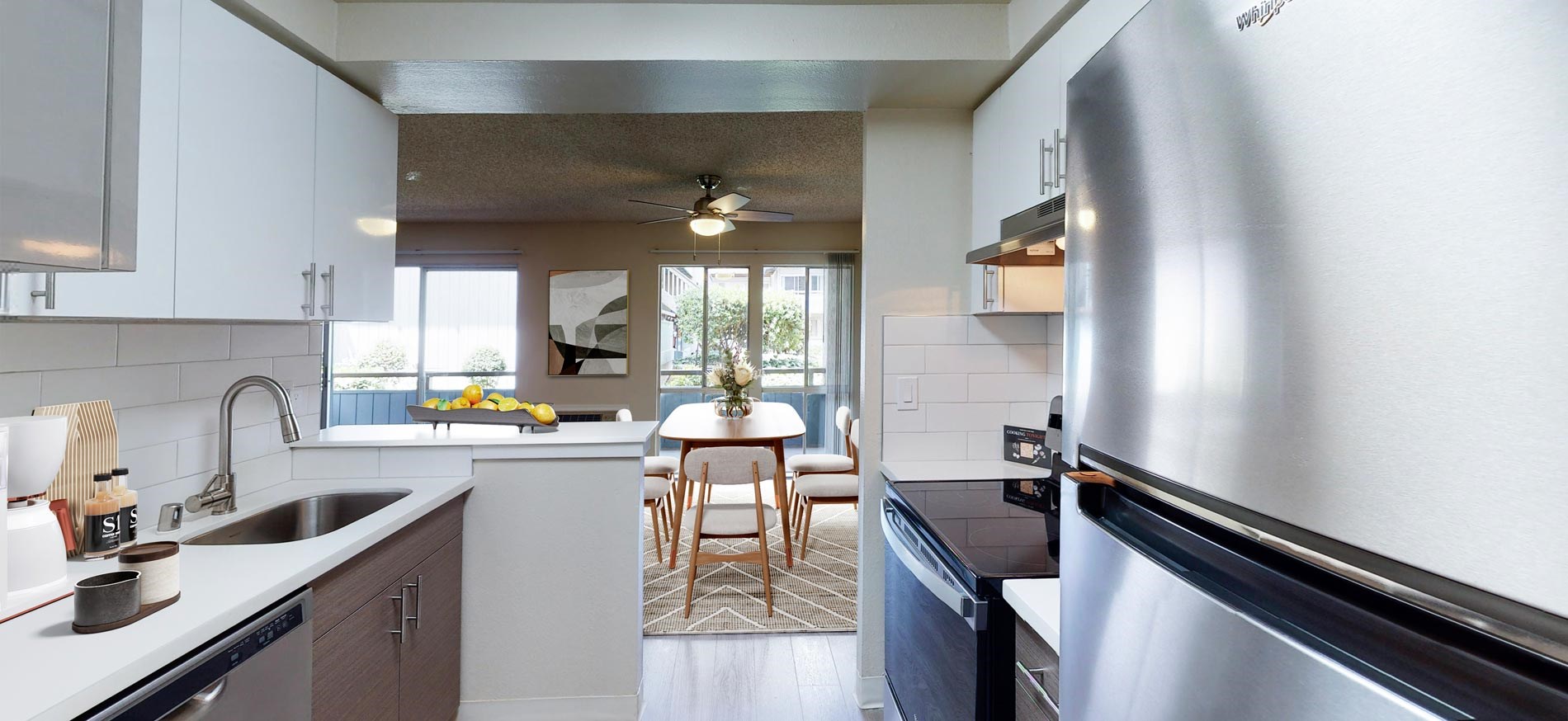 Marina Playa Kitchen and Dining room staged
