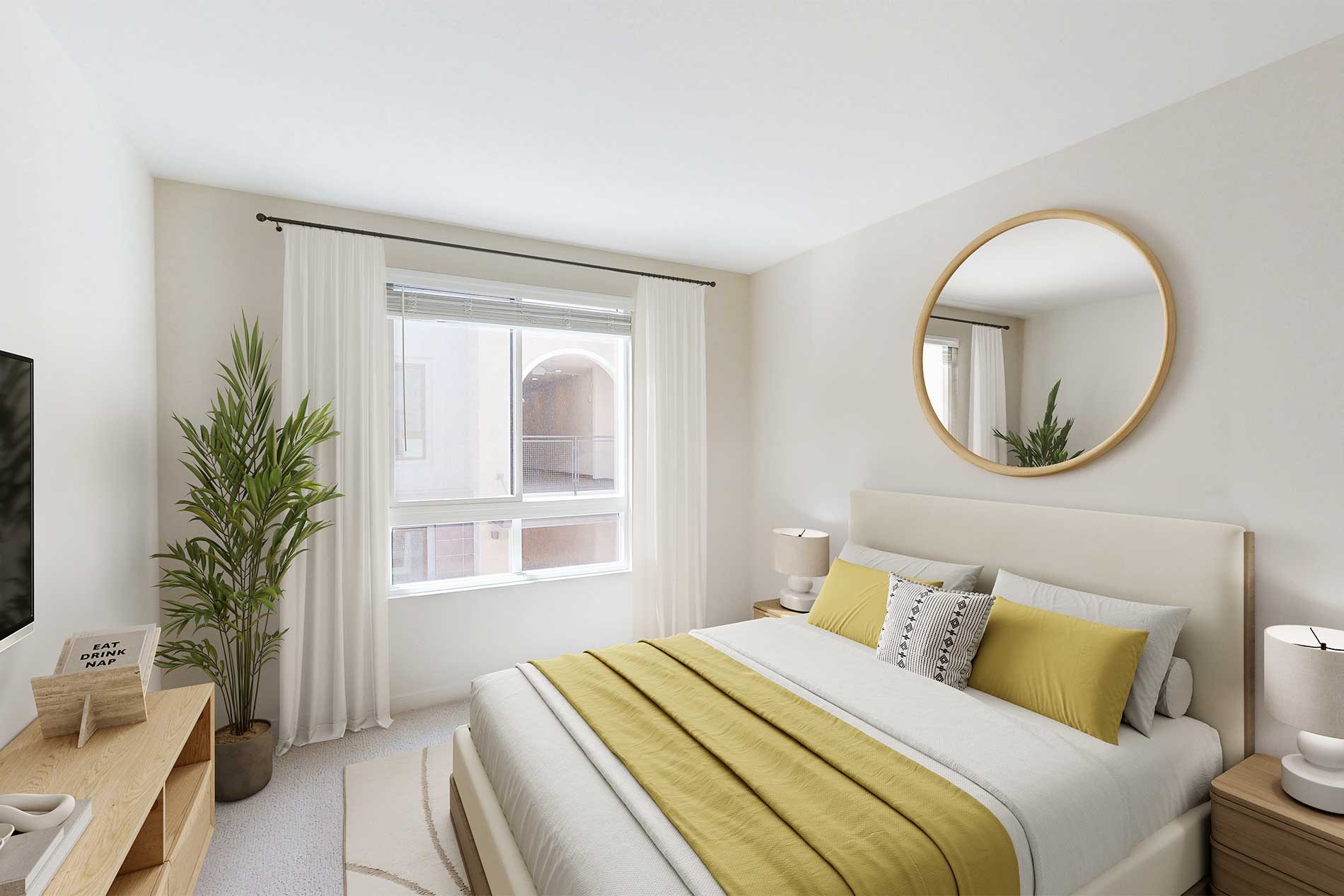 North Grove bedroom with spacious layout and stylish apartment finishes in Riverside, CA