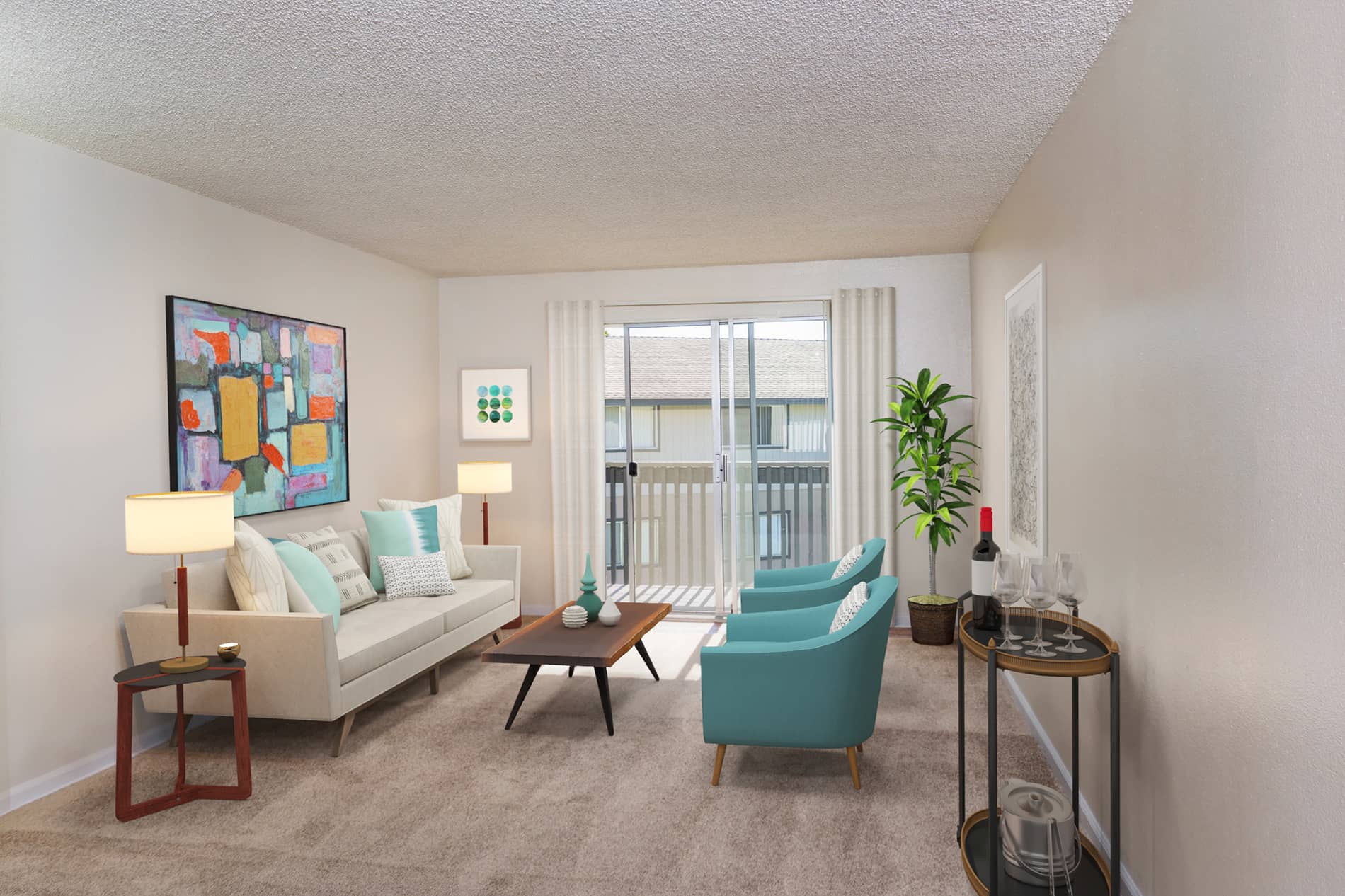 Pointe at Northridge apartment living room staged by Rooomy